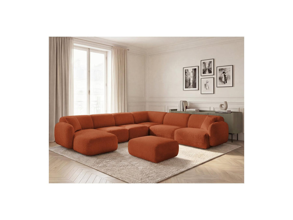 Anda - Canapé Panoramique Fixe Modulable - Avec 4 Chauffeuses, 1 Méridienne, 1 Angle Et 1 Pouf - Angle Droit