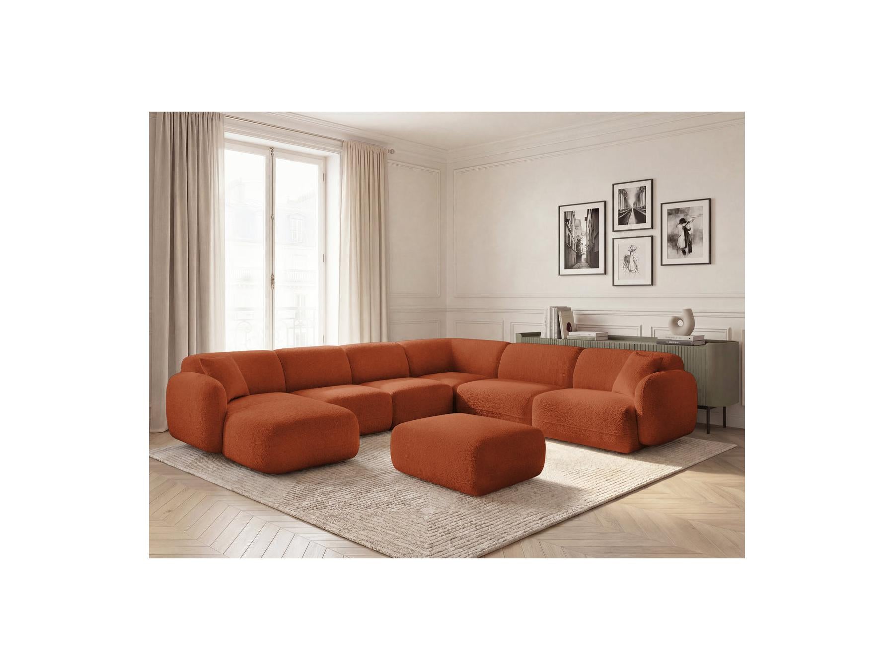 Anda - Canapé Panoramique Fixe Modulable - Avec 4 Chauffeuses, 1 Méridienne, 1 Angle Et 1 Pouf - Angle Droit