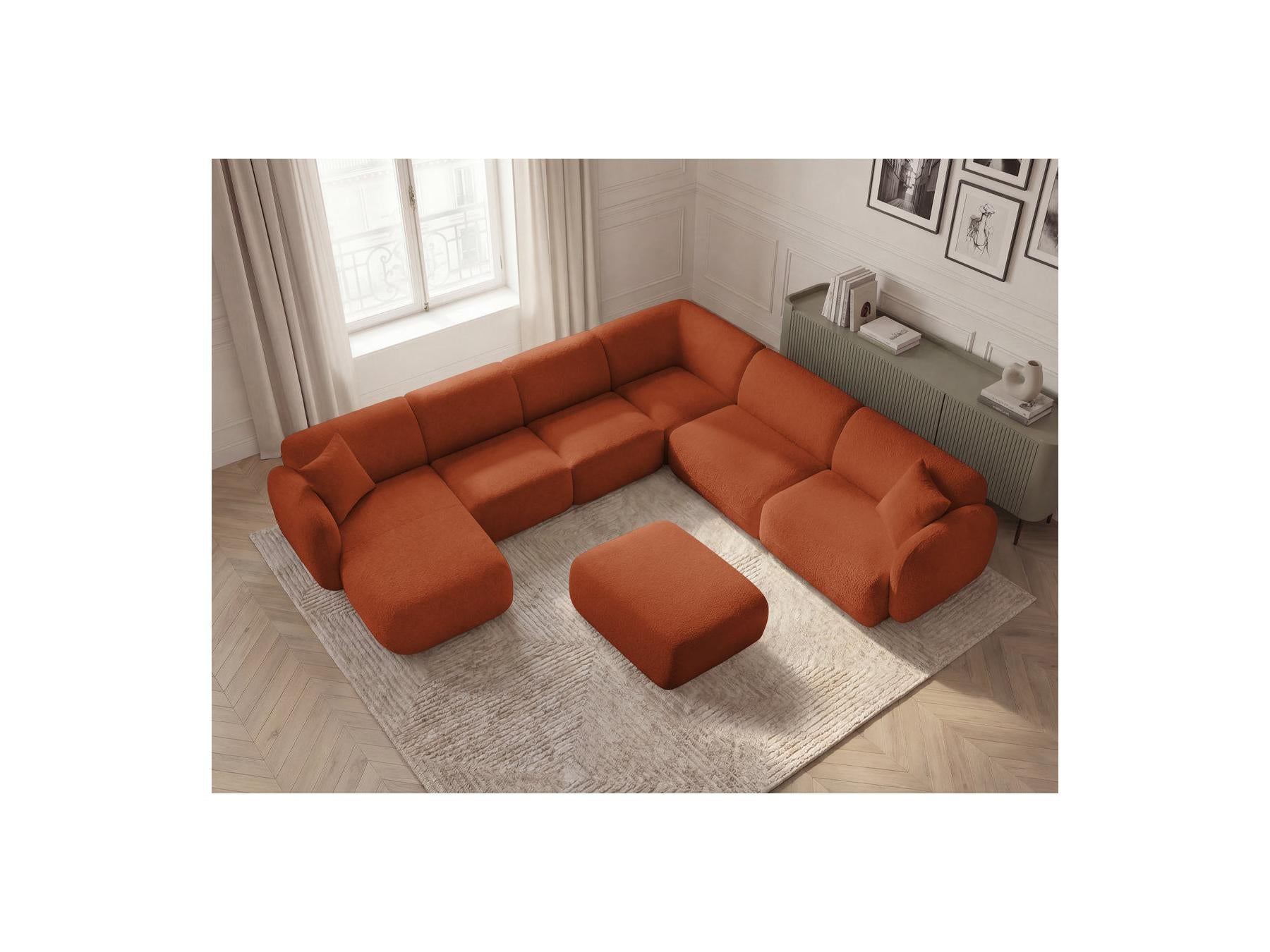 Anda - Canapé Panoramique Fixe Modulable - Avec 4 Chauffeuses, 1 Méridienne, 1 Angle Et 1 Pouf - Angle Droit