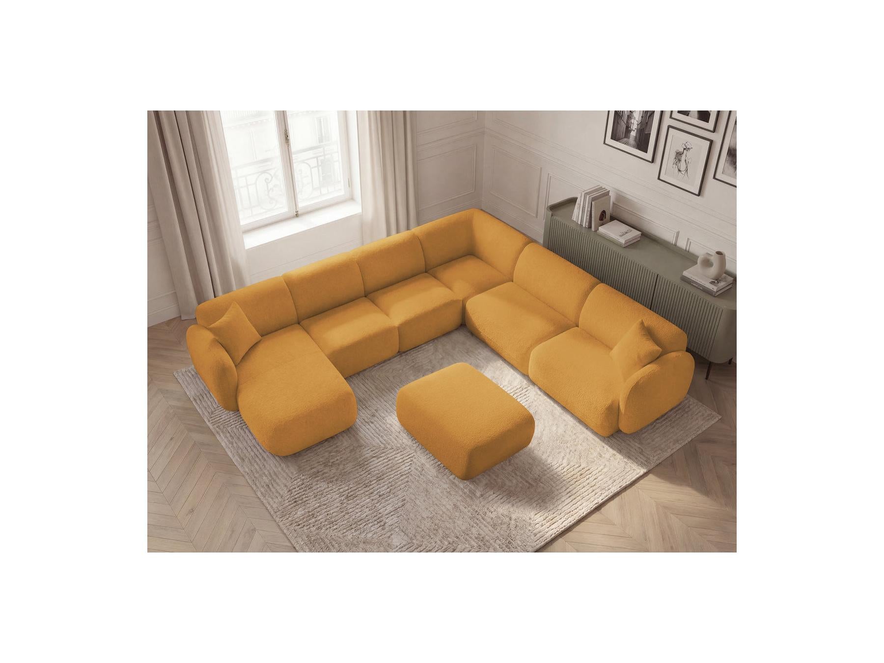 Anda - Canapé Panoramique Fixe Modulable - Avec 4 Chauffeuses, 1 Méridienne, 1 Angle Et 1 Pouf - Angle Droit