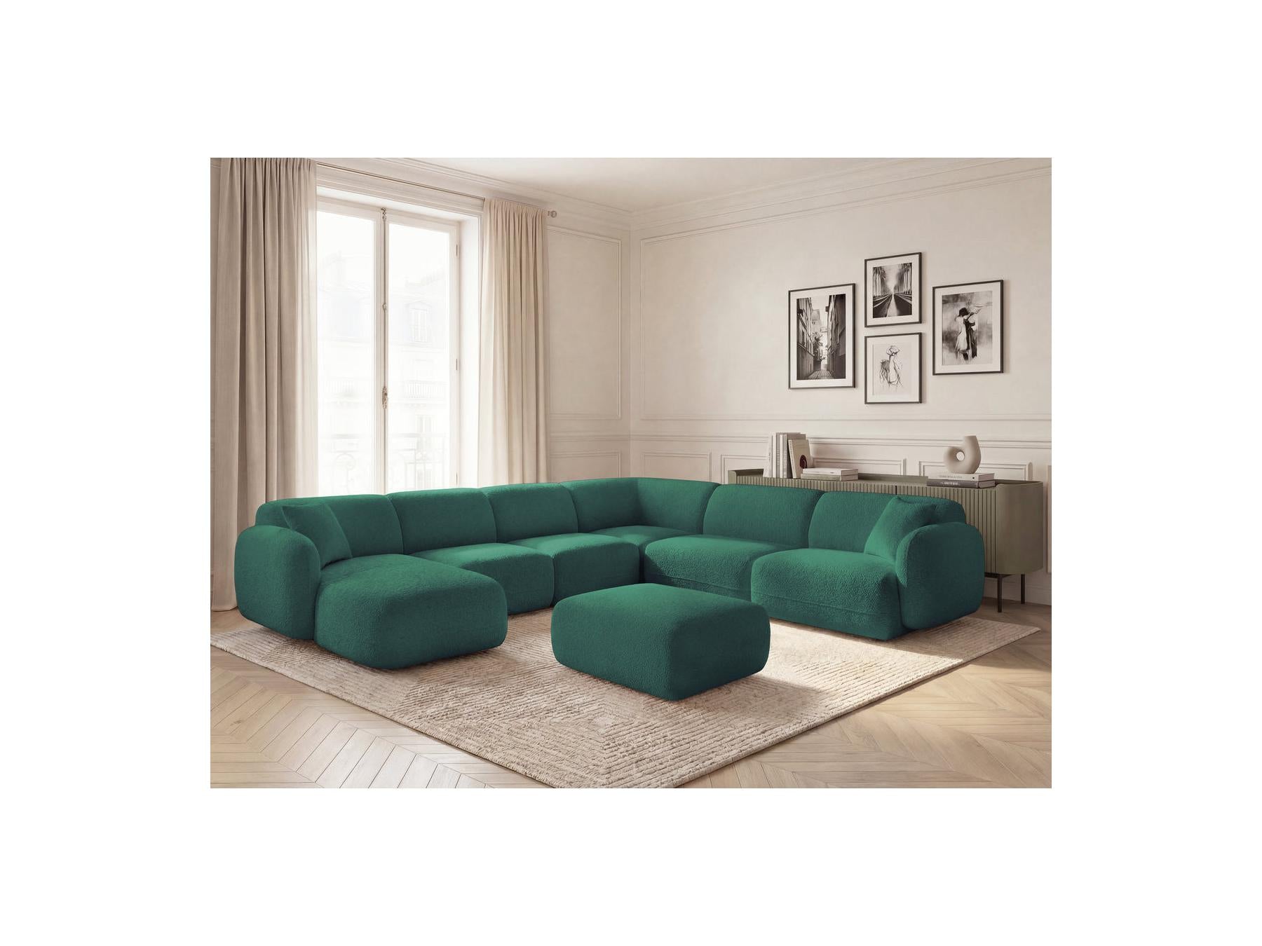 Anda - Canapé Panoramique Fixe Modulable - Avec 4 Chauffeuses, 1 Méridienne, 1 Angle Et 1 Pouf - Angle Droit