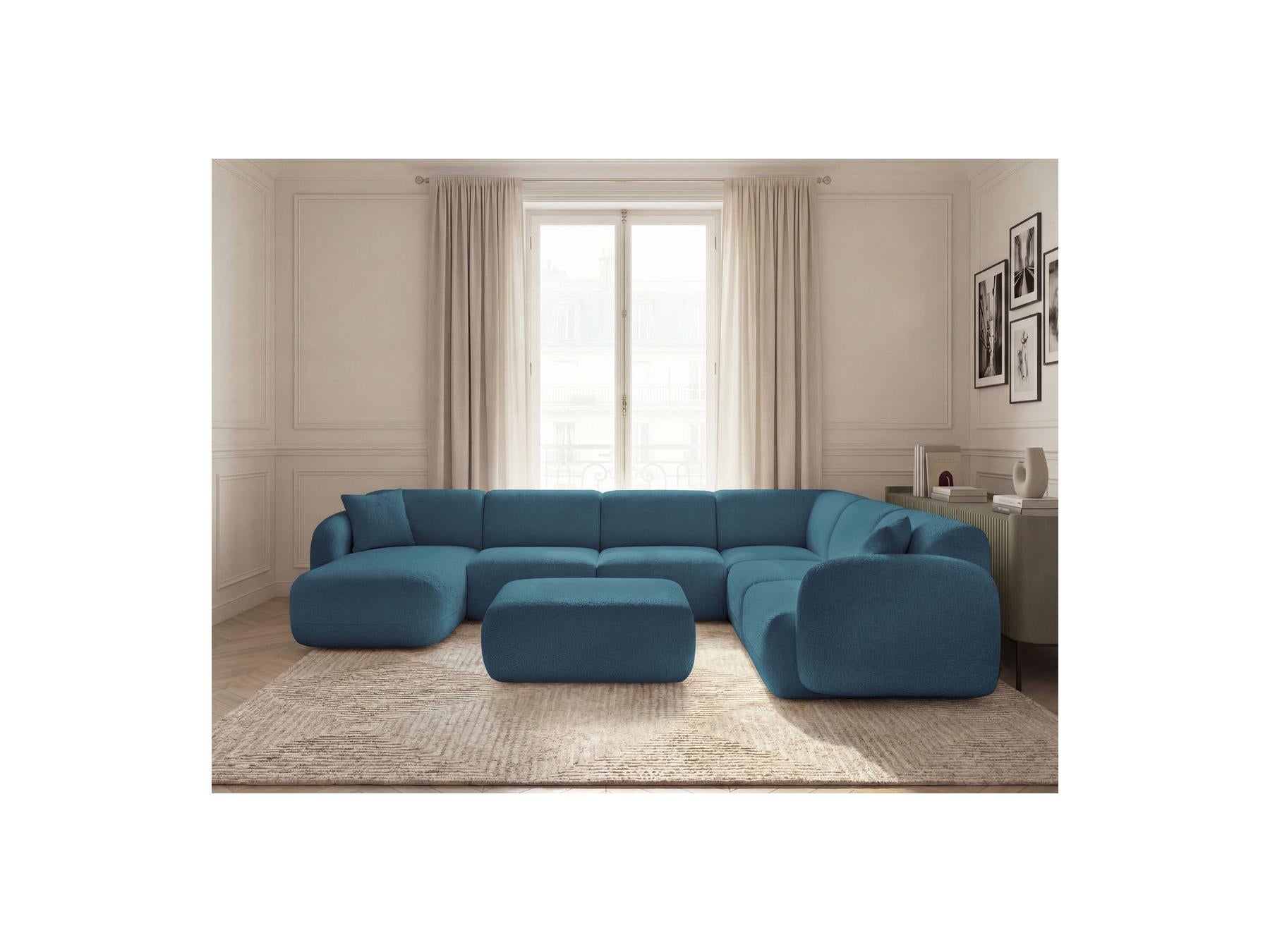 Anda - Canapé Panoramique Fixe Modulable - Avec 4 Chauffeuses, 1 Méridienne, 1 Angle Et 1 Pouf - Angle Droit