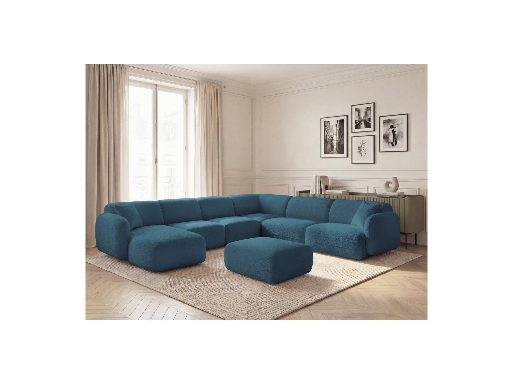 Anda - Canapé Panoramique Fixe Modulable - Avec 4 Chauffeuses, 1 Méridienne, 1 Angle Et 1 Pouf - Angle Droit