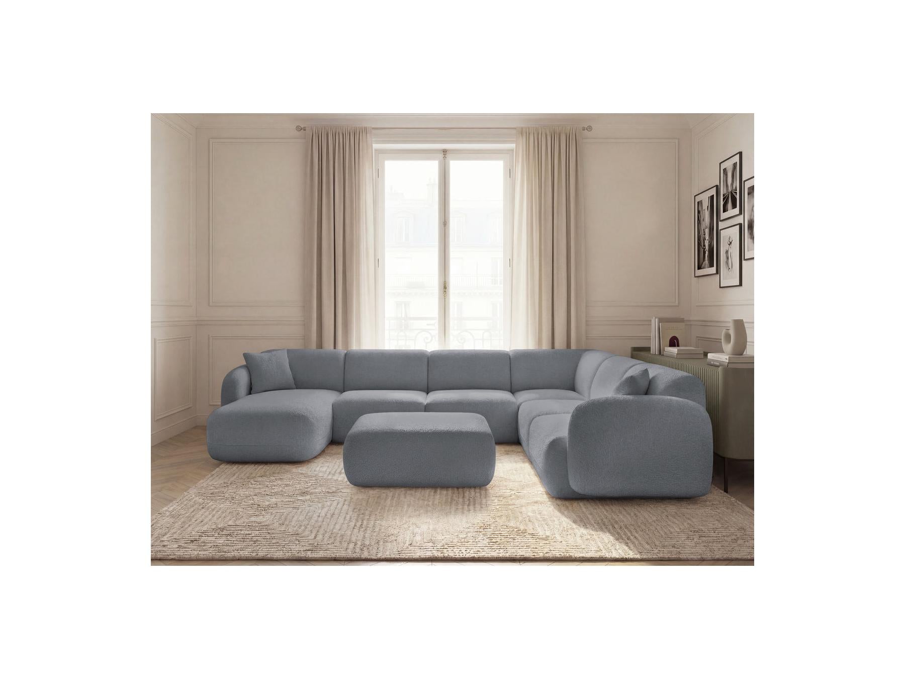 Anda - Canapé Panoramique Fixe Modulable - Avec 4 Chauffeuses, 1 Méridienne, 1 Angle Et 1 Pouf - Angle Droit