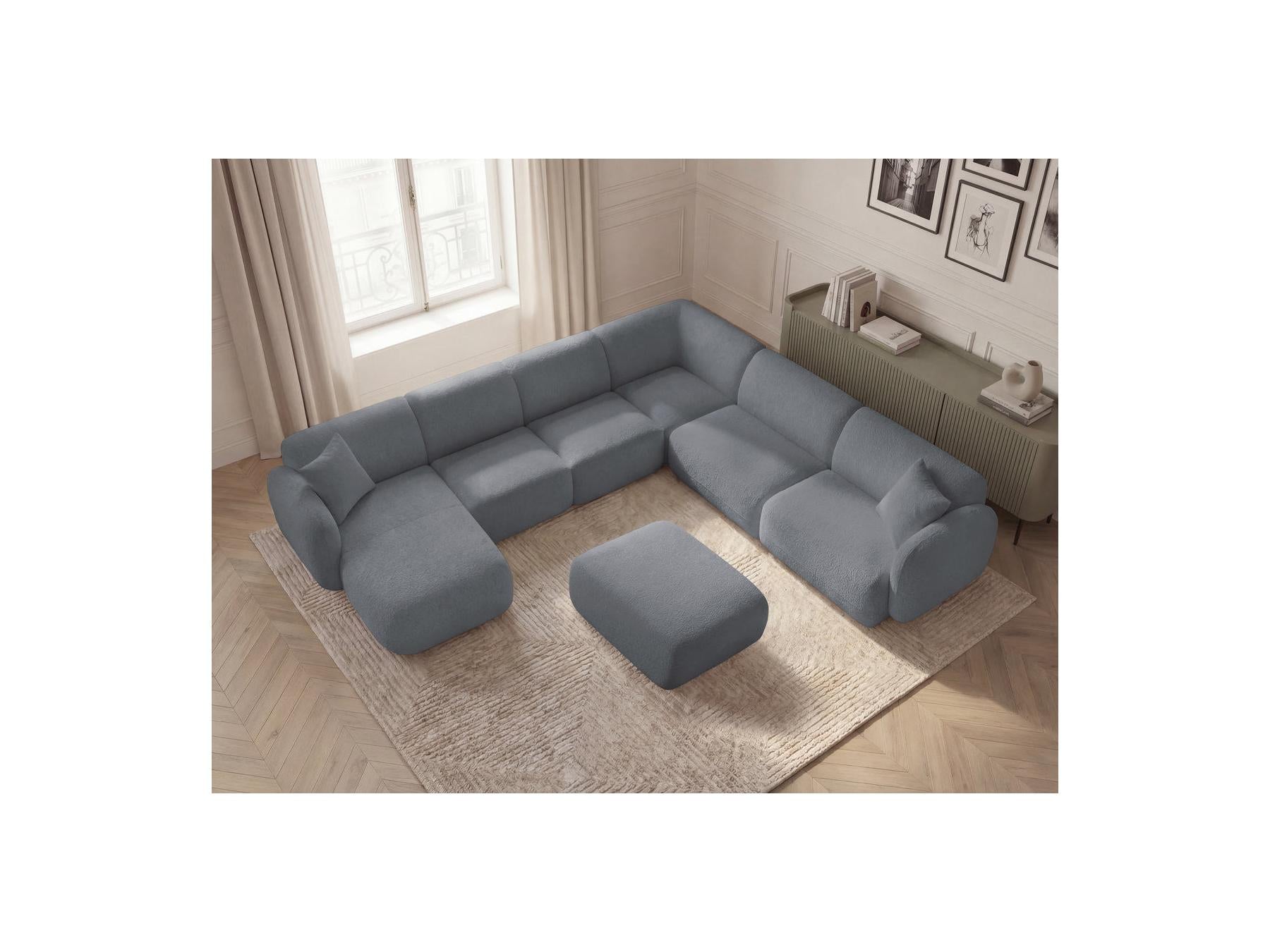 Anda - Canapé Panoramique Fixe Modulable - Avec 4 Chauffeuses, 1 Méridienne, 1 Angle Et 1 Pouf - Angle Droit