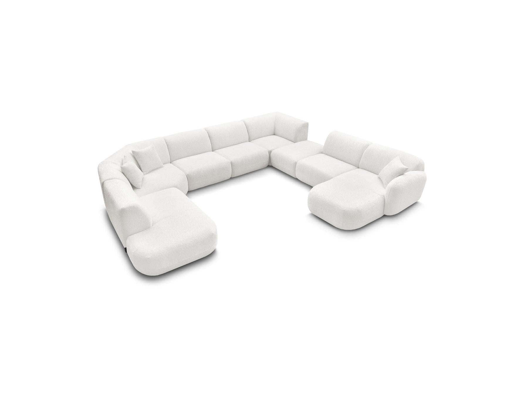 Anda - Canapé Panoramique Fixe Modulable - Avec 3 Chauffeuses, 1 Méridienne, 2 Angles Et 1 Pouf - Angle Droit