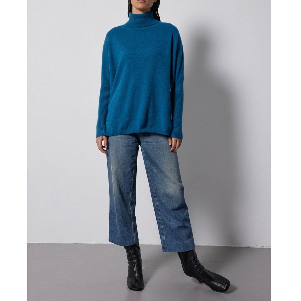 Notshy - Pull Poncho Col Roulé Cachemire - Petrole
