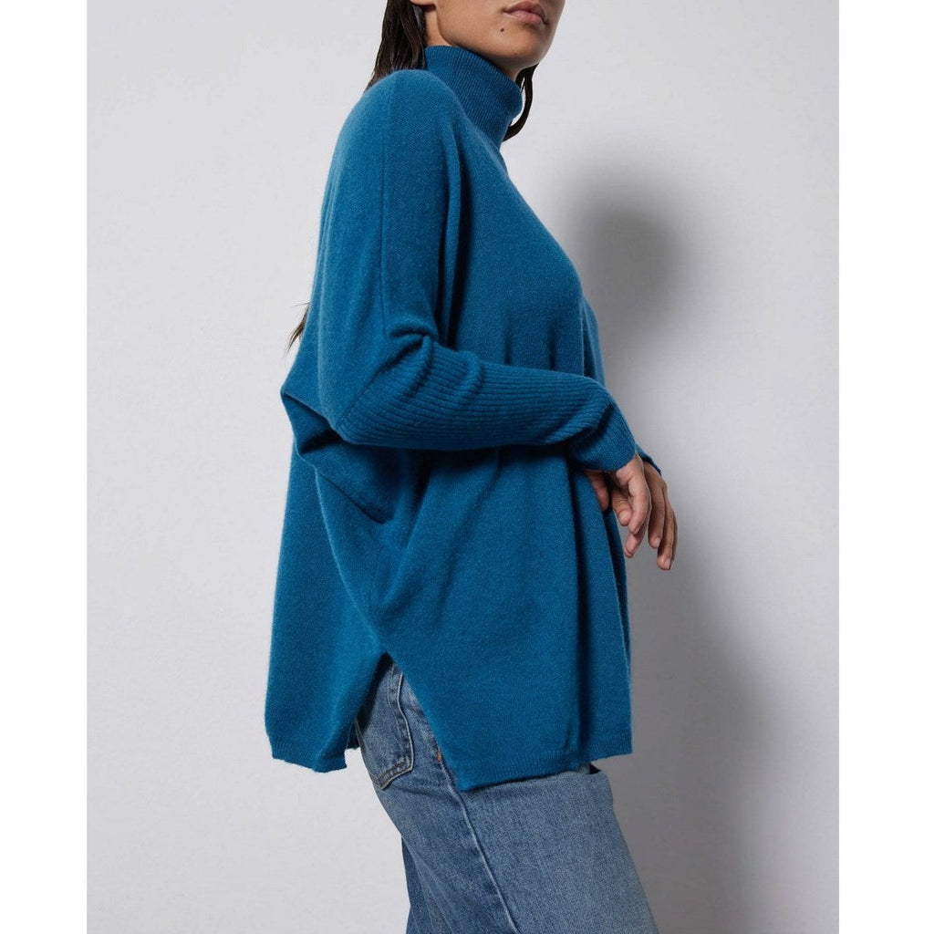 Notshy - Pull Poncho Col Roulé Cachemire - Petrole