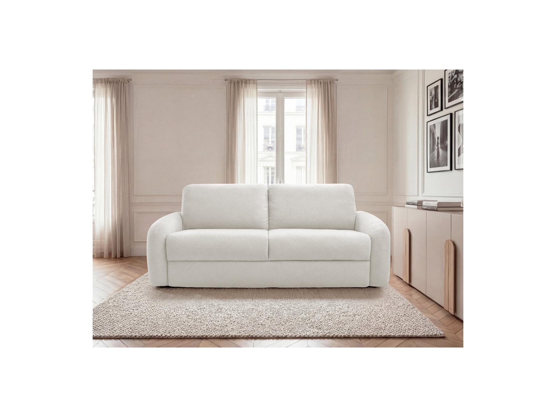 Kenan - Canapé Droit Convertible - Ouverture Express Tissu Bouclette