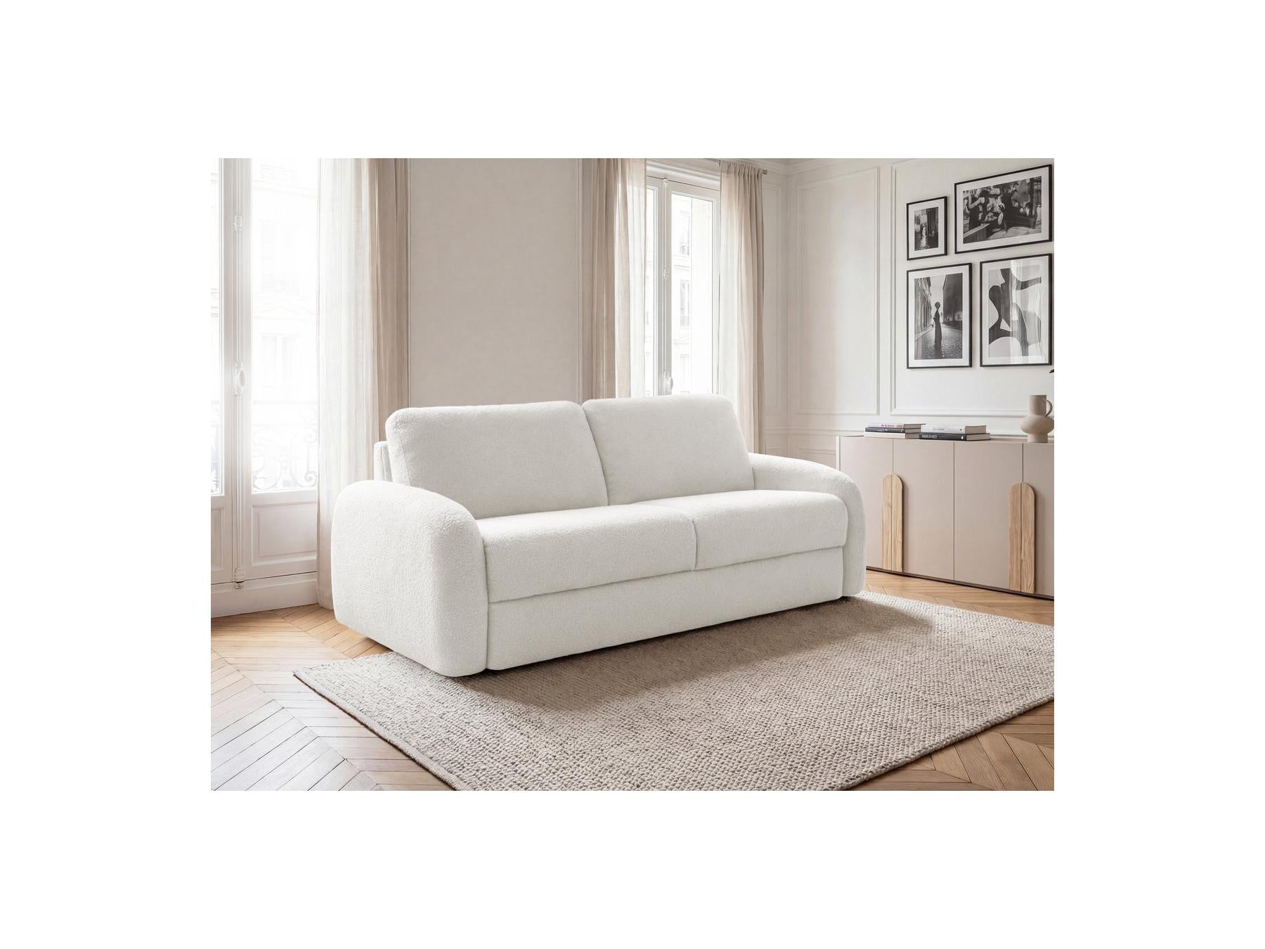Kenan - Canapé Droit Convertible - Ouverture Express Tissu Bouclette