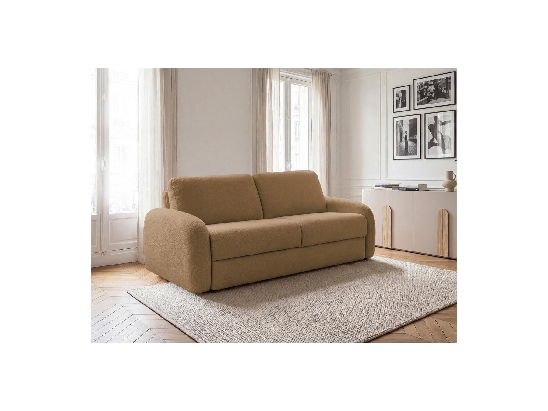 Kenan - Canapé Droit Convertible - Ouverture Express Tissu Bouclette