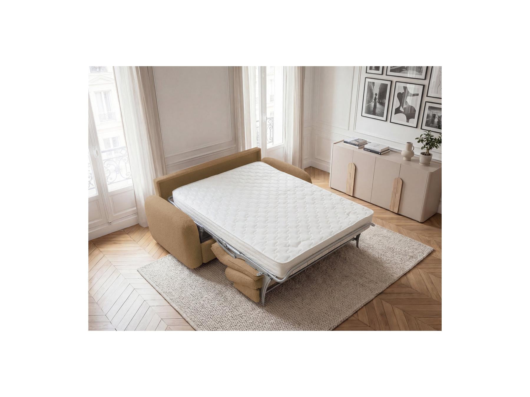 Kenan - Canapé Droit Convertible - Ouverture Express Tissu Bouclette