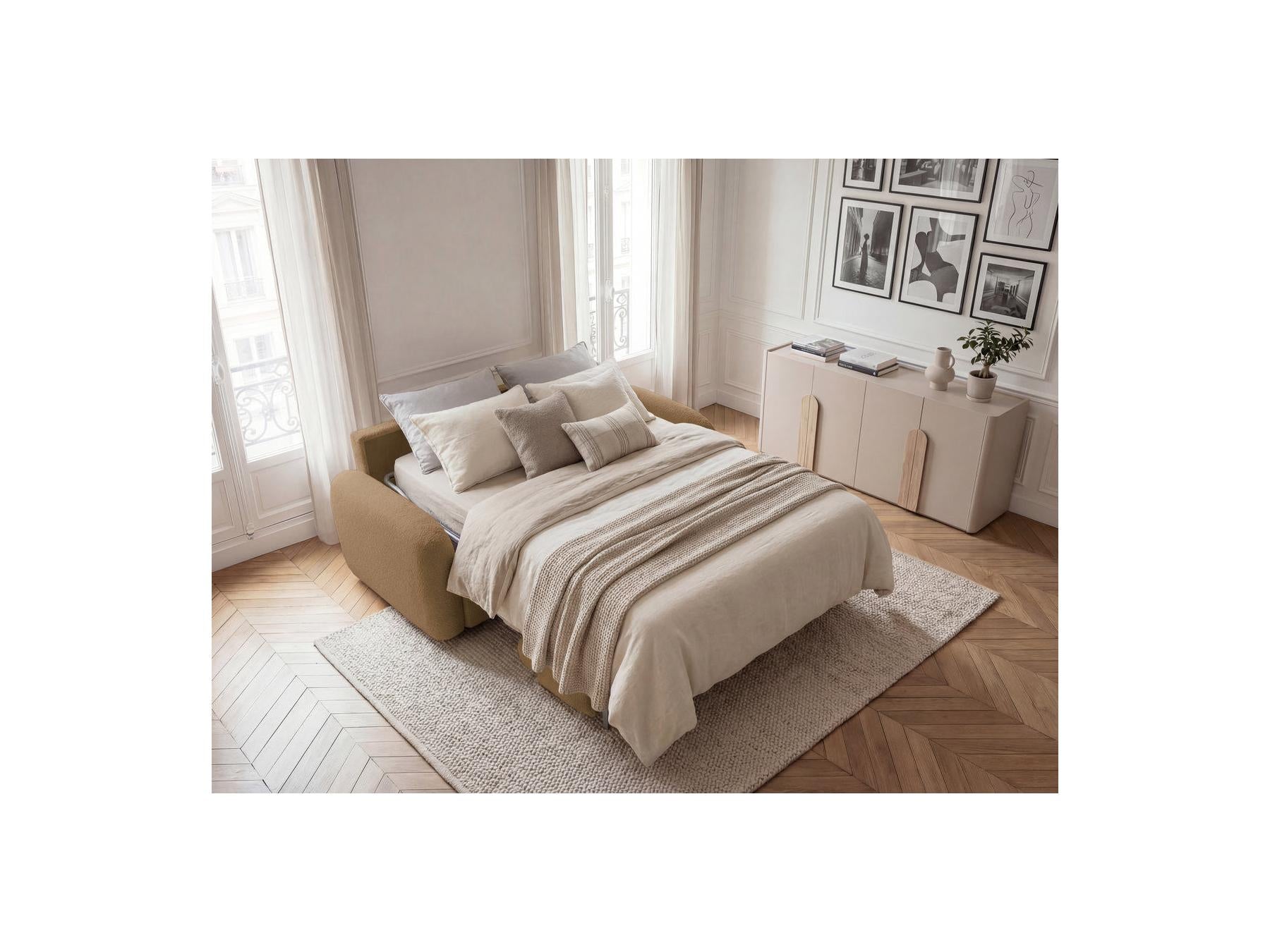 Kenan - Canapé Droit Convertible - Ouverture Express Tissu Bouclette