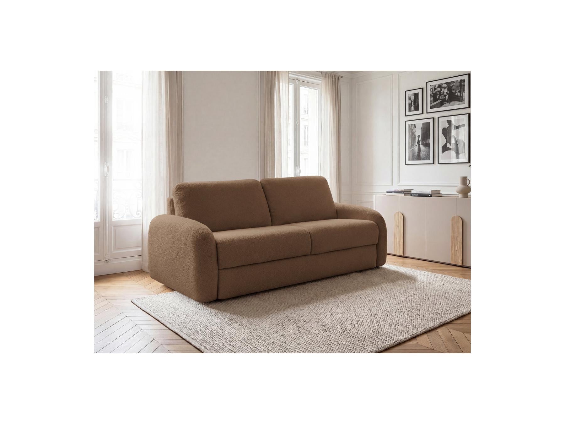 Kenan - Canapé Droit Convertible - Ouverture Express Tissu Bouclette