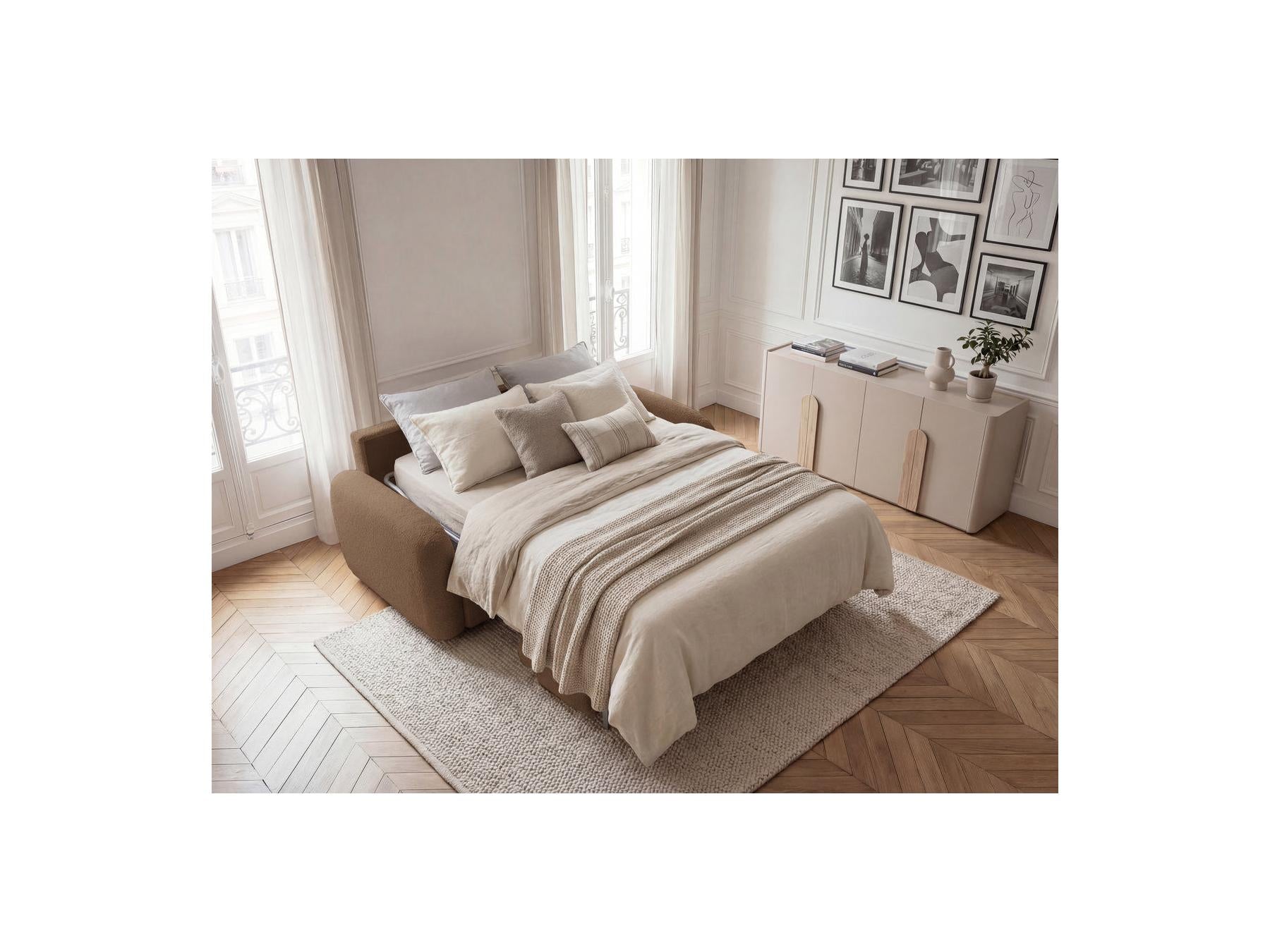 Kenan - Canapé Droit Convertible - Ouverture Express Tissu Bouclette
