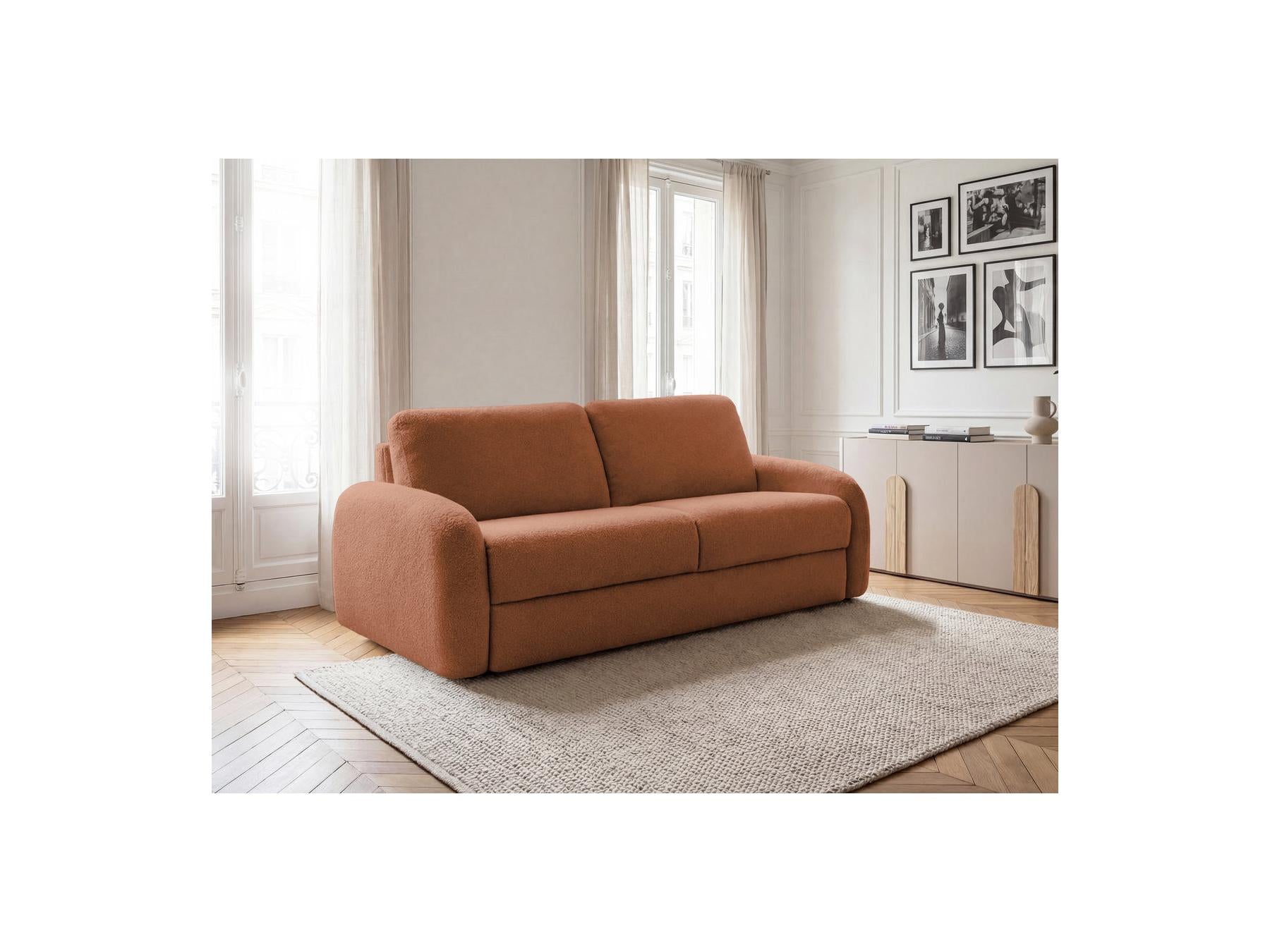 Kenan - Canapé Droit Convertible - Ouverture Express Tissu Bouclette