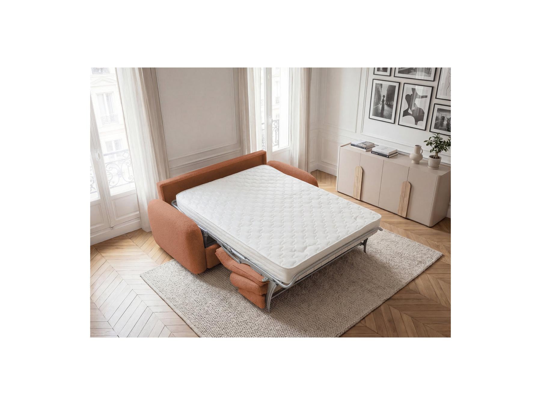 Kenan - Canapé Droit Convertible - Ouverture Express Tissu Bouclette