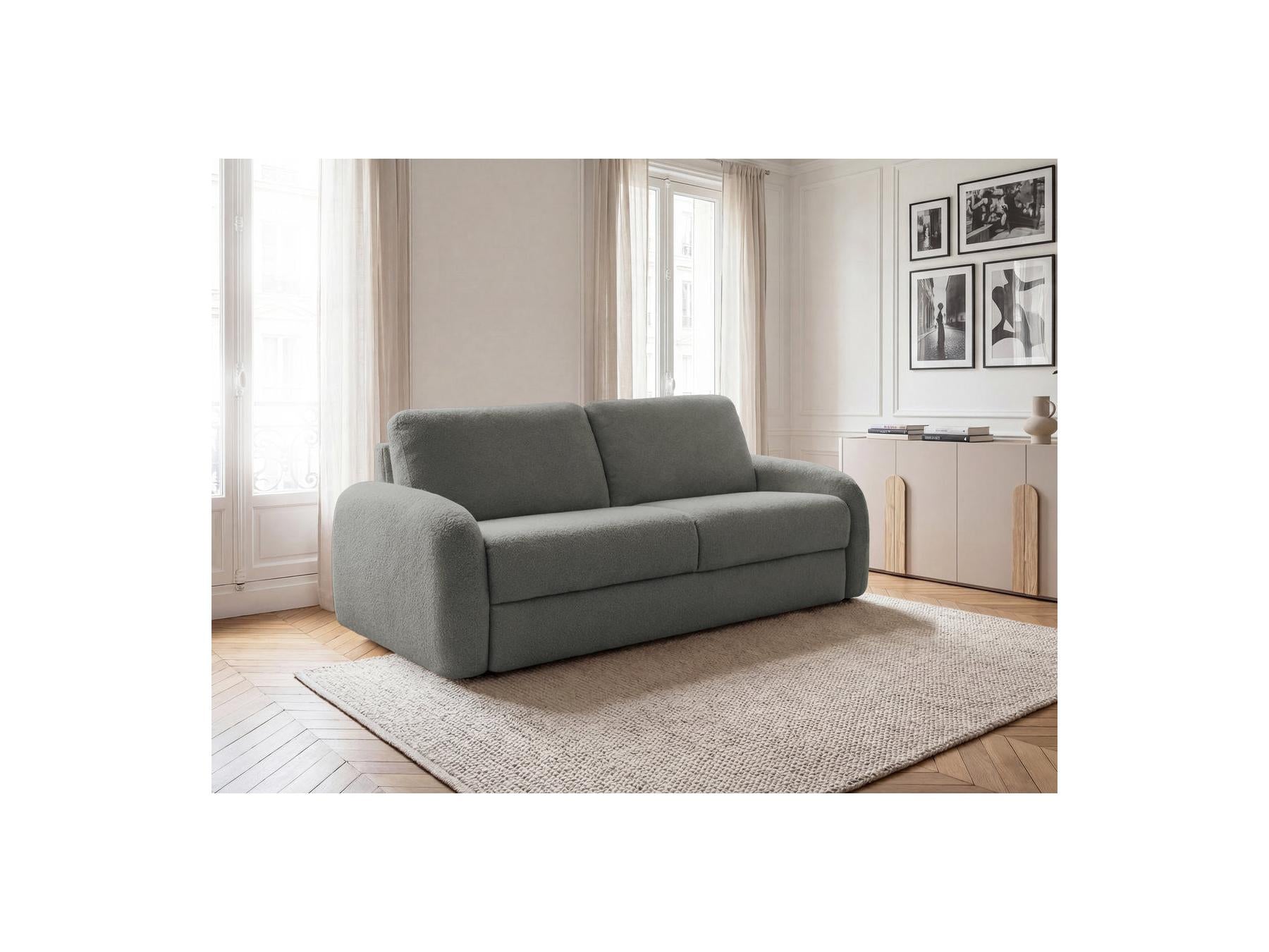 Kenan - Canapé Droit Convertible - Ouverture Express Tissu Bouclette