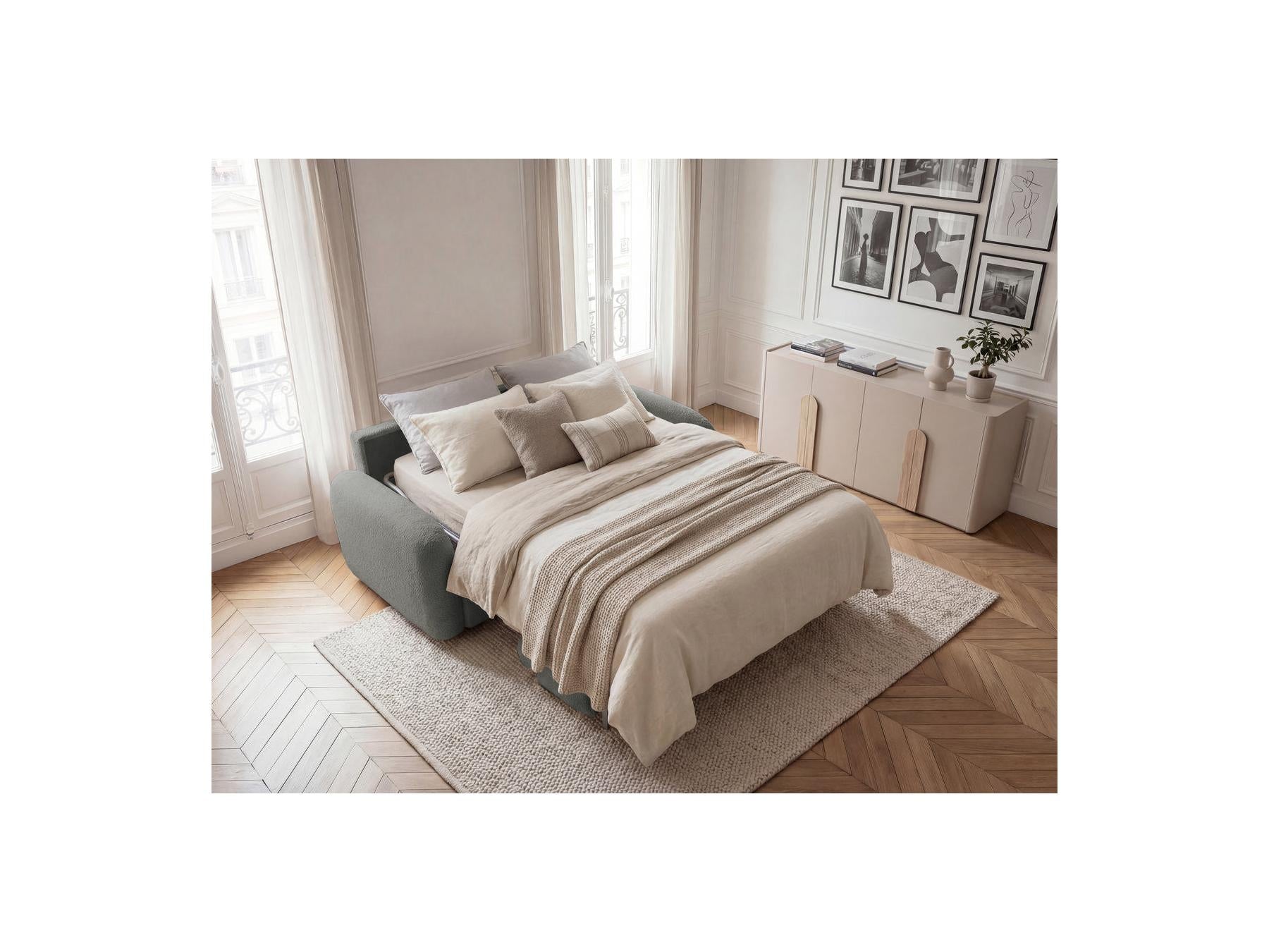 Kenan - Canapé Droit Convertible - Ouverture Express Tissu Bouclette