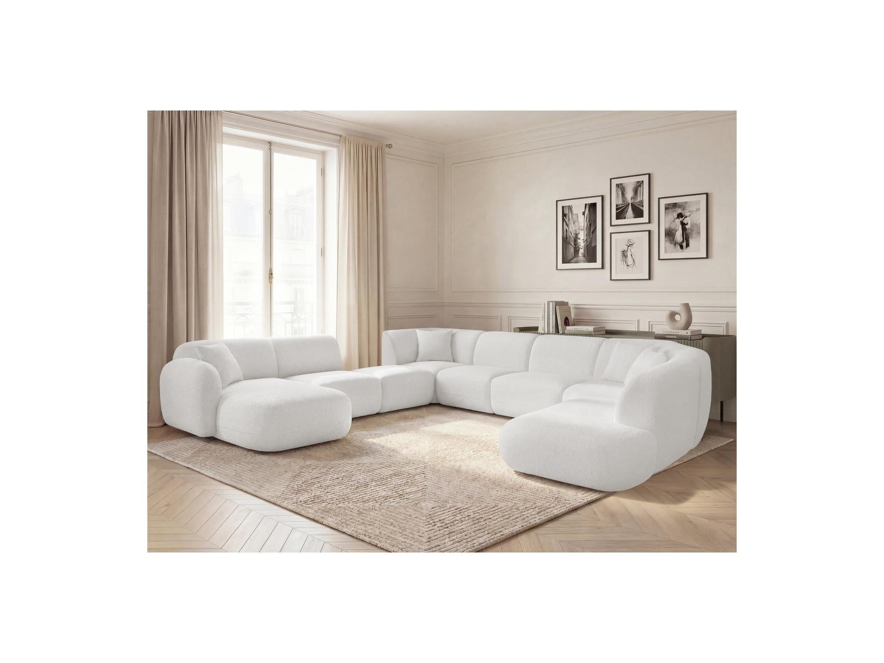 Anda - Canapé Panoramique Fixe Modulable - Avec 3 Chauffeuses, 1 Méridienne, 2 Angles Et 1 Pouf - Angle Gauche
