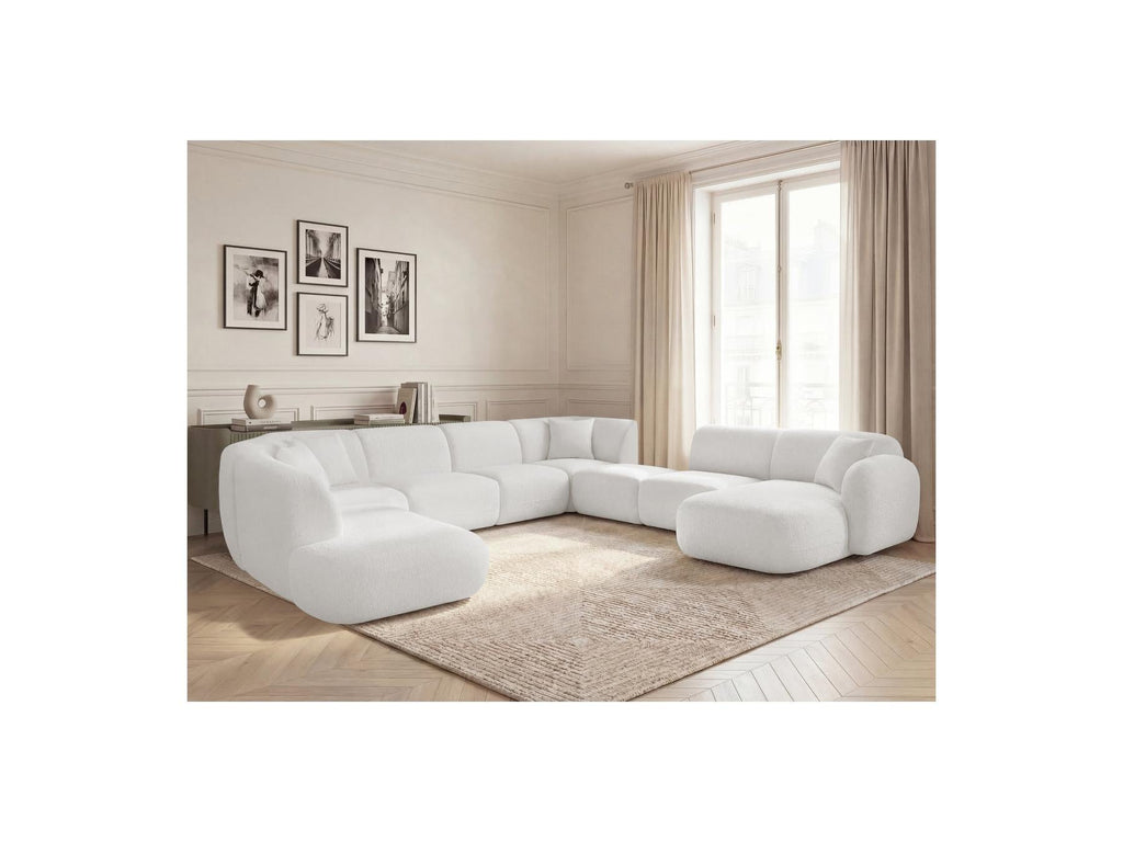 Anda - Canapé Panoramique Fixe Modulable - Avec 3 Chauffeuses, 1 Méridienne, 2 Angles Et 1 Pouf - Angle Droit