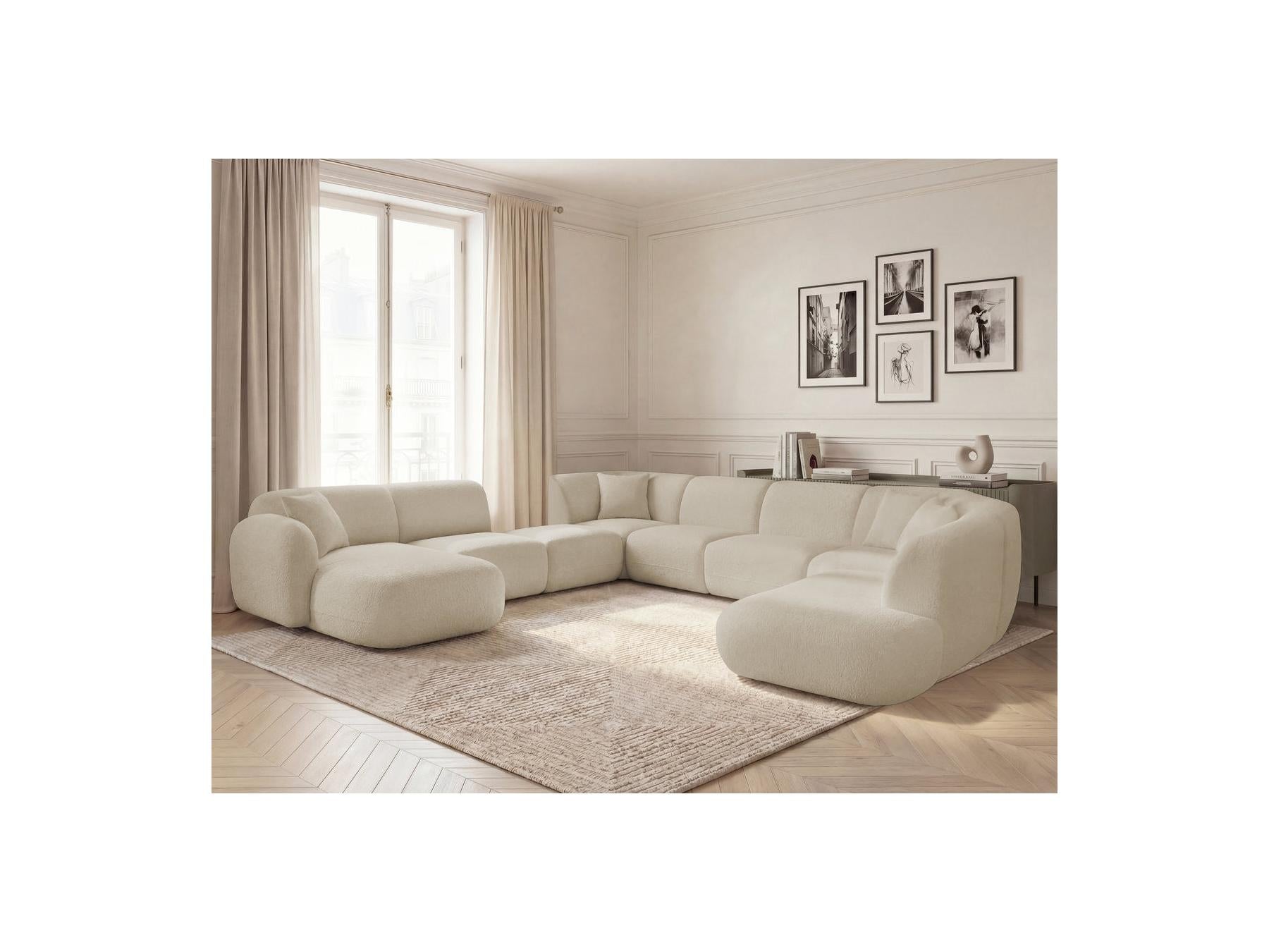 Anda - Canapé Panoramique Fixe Modulable - Avec 3 Chauffeuses, 1 Méridienne, 2 Angles Et 1 Pouf - Angle Gauche