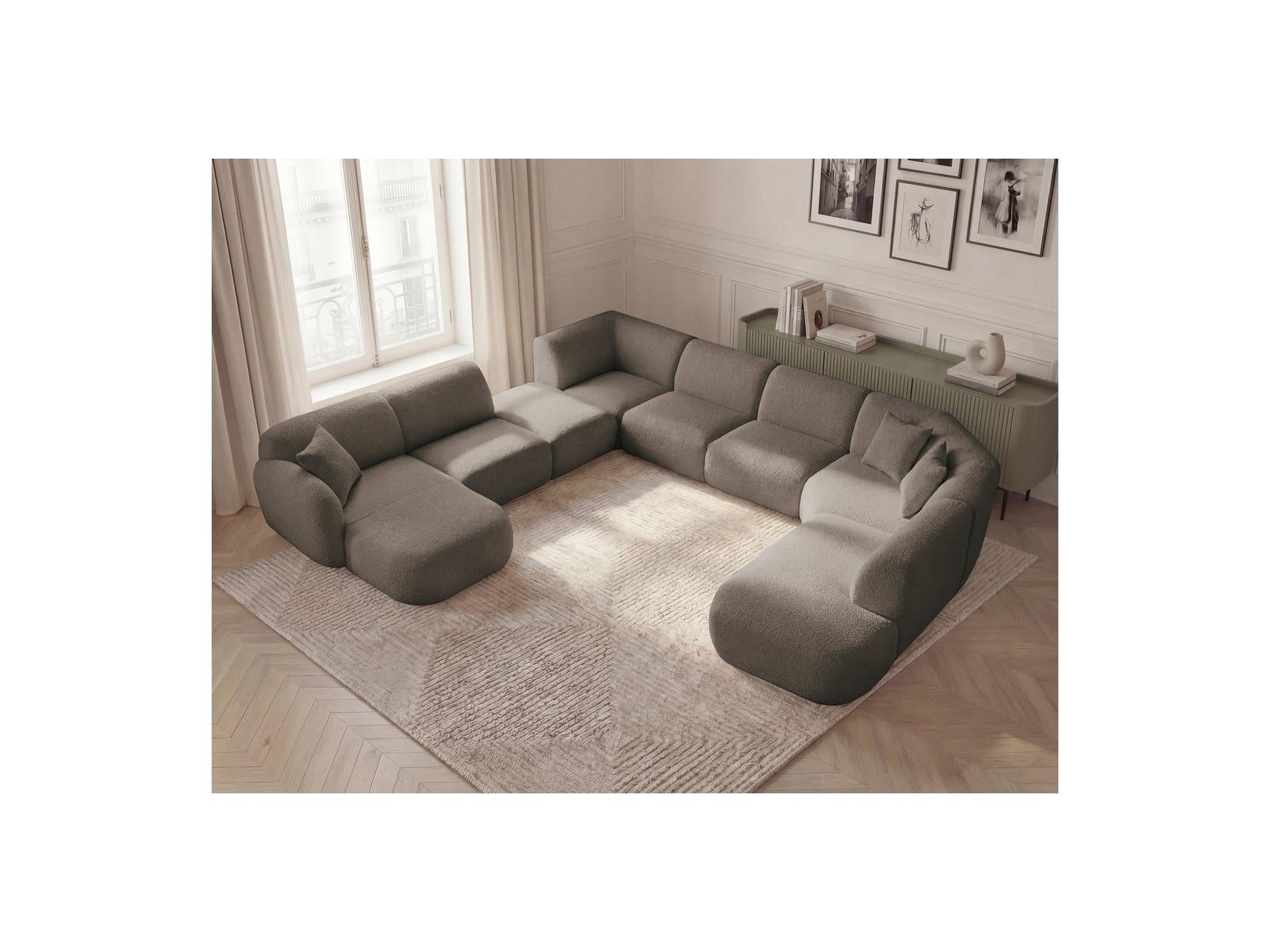 Anda - Canapé Panoramique Fixe Modulable - Avec 3 Chauffeuses, 1 Méridienne, 2 Angles Et 1 Pouf - Angle Gauche