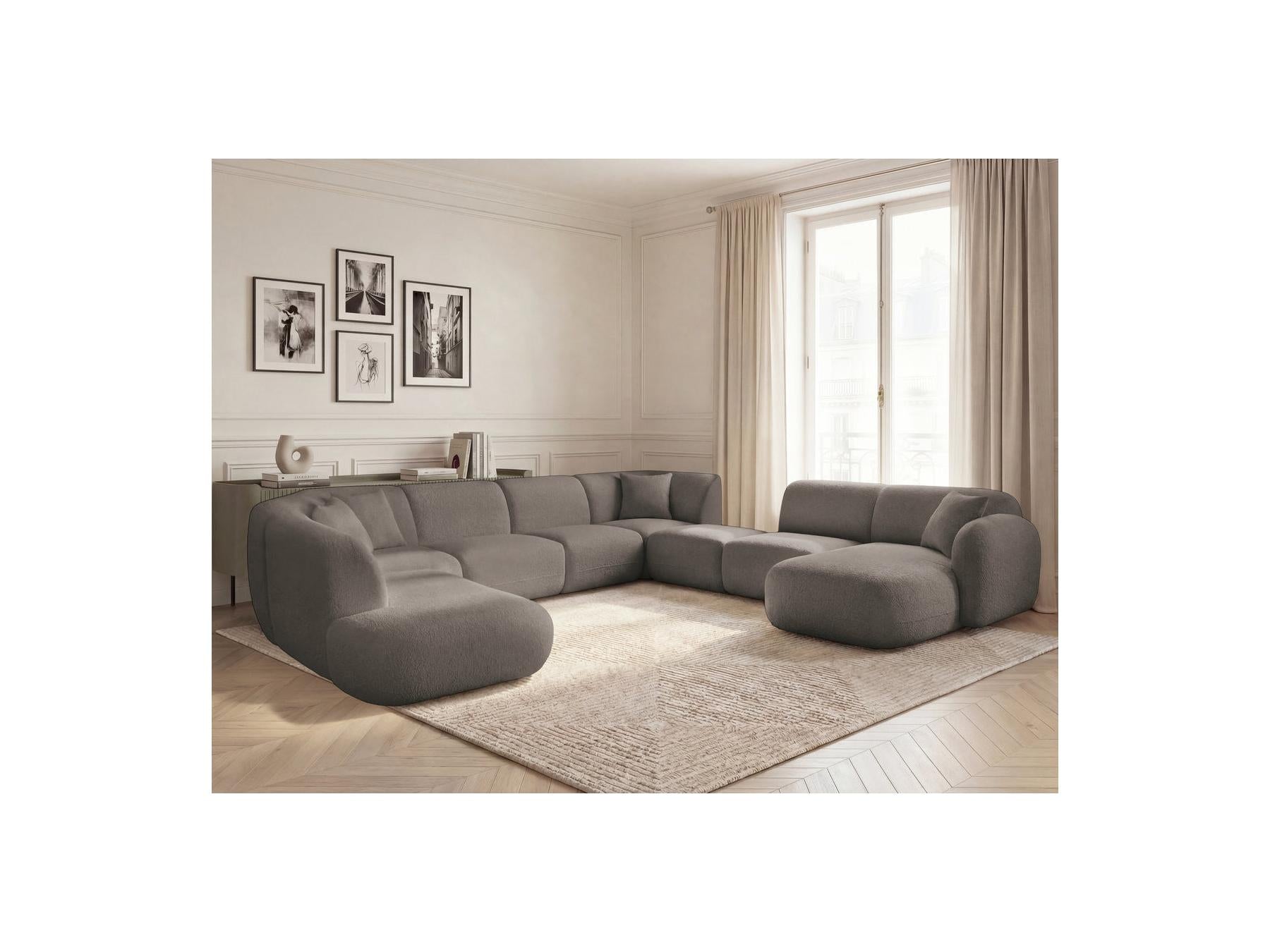 Anda - Canapé Panoramique Fixe Modulable - Avec 3 Chauffeuses, 1 Méridienne, 2 Angles Et 1 Pouf - Angle Droit