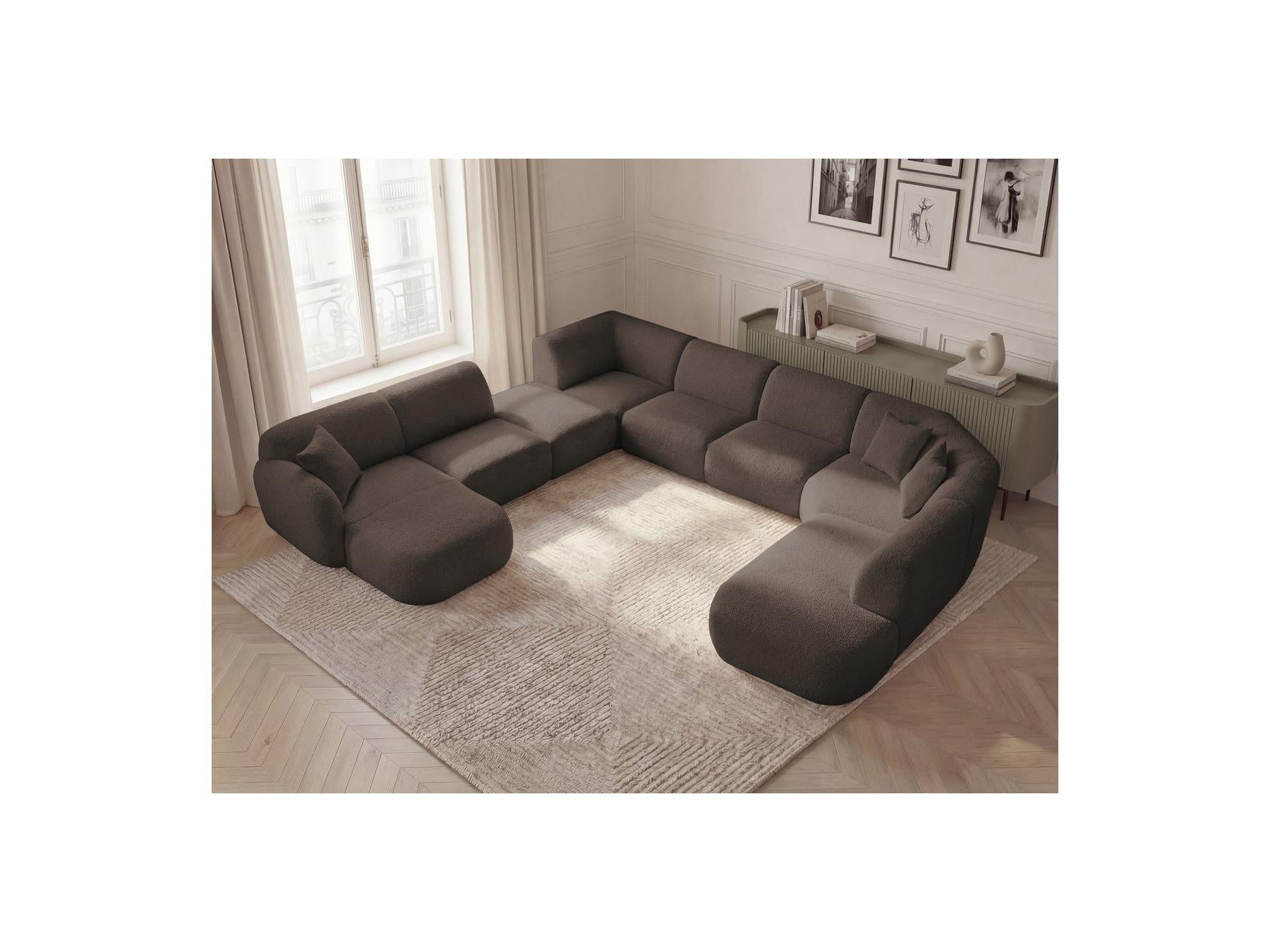 Anda - Canapé Panoramique Fixe Modulable - Avec 3 Chauffeuses, 1 Méridienne, 2 Angles Et 1 Pouf - Angle Gauche