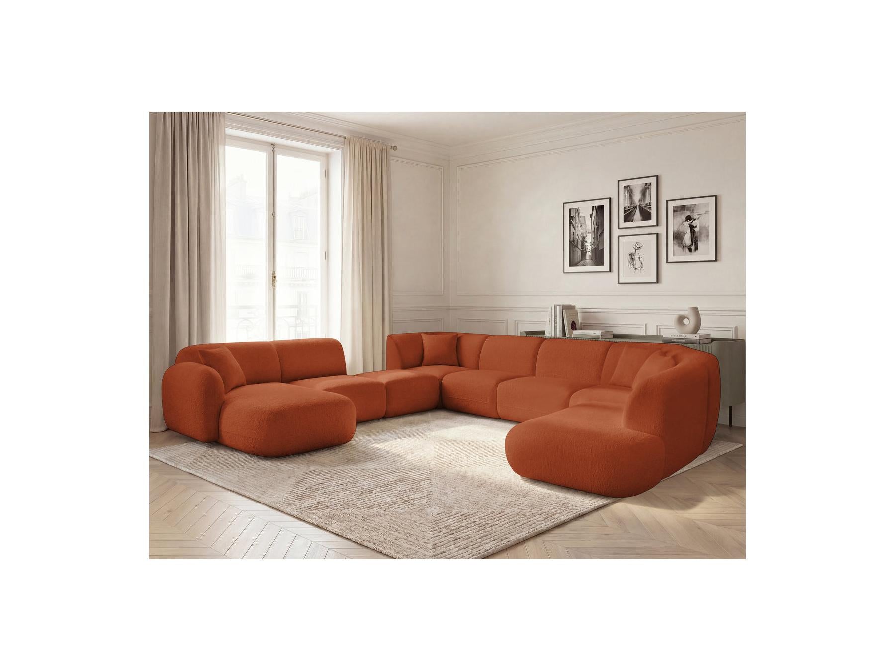 Anda - Canapé Panoramique Fixe Modulable - Avec 3 Chauffeuses, 1 Méridienne, 2 Angles Et 1 Pouf - Angle Gauche