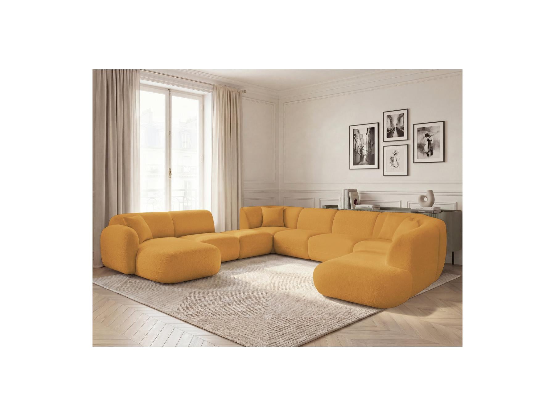 Anda - Canapé Panoramique Fixe Modulable - Avec 3 Chauffeuses, 1 Méridienne, 2 Angles Et 1 Pouf - Angle Gauche