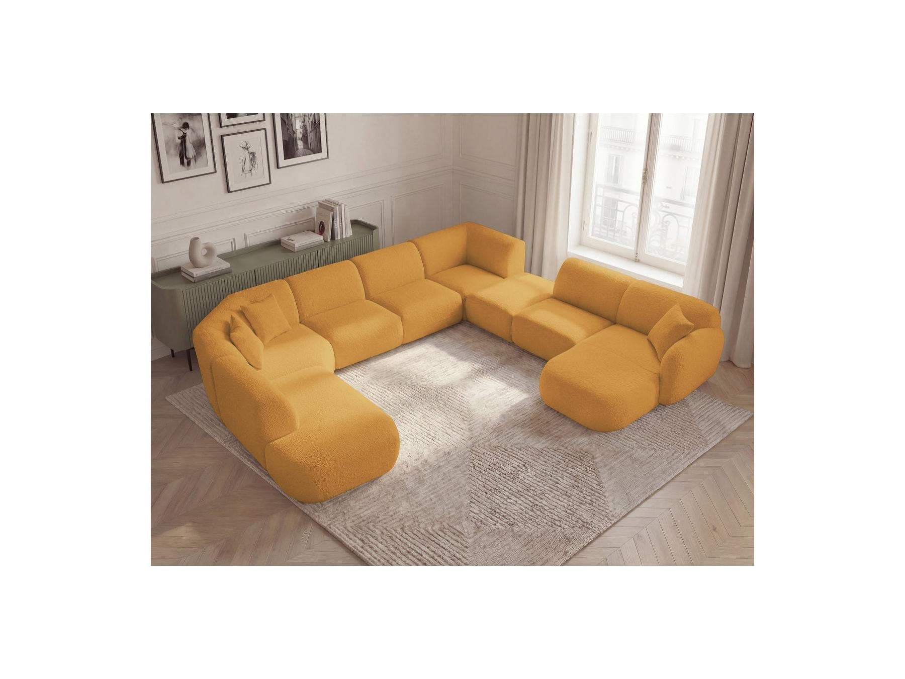 Anda - Canapé Panoramique Fixe Modulable - Avec 3 Chauffeuses, 1 Méridienne, 2 Angles Et 1 Pouf - Angle Droit