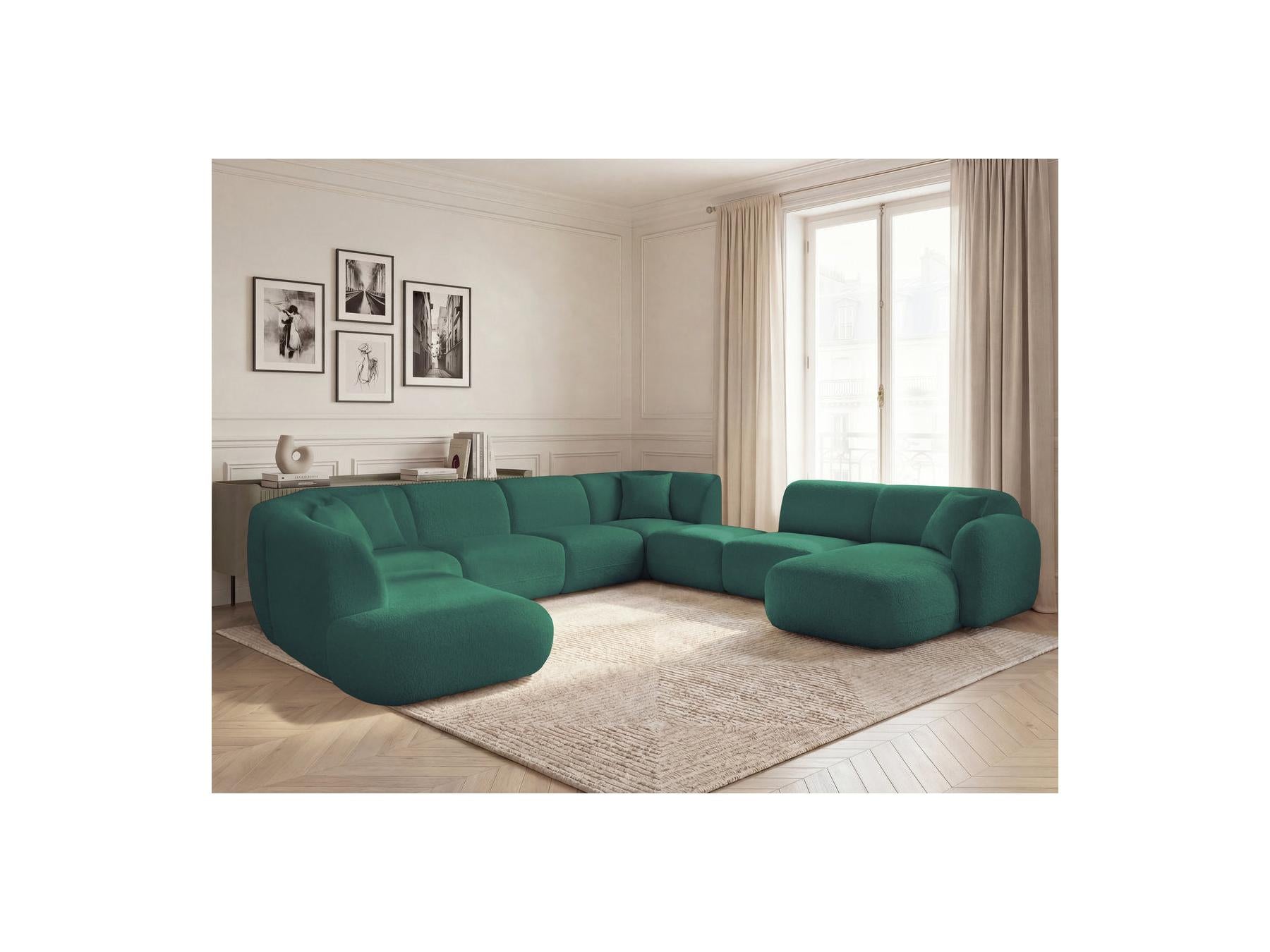 Anda - Canapé Panoramique Fixe Modulable - Avec 3 Chauffeuses, 1 Méridienne, 2 Angles Et 1 Pouf - Angle Droit