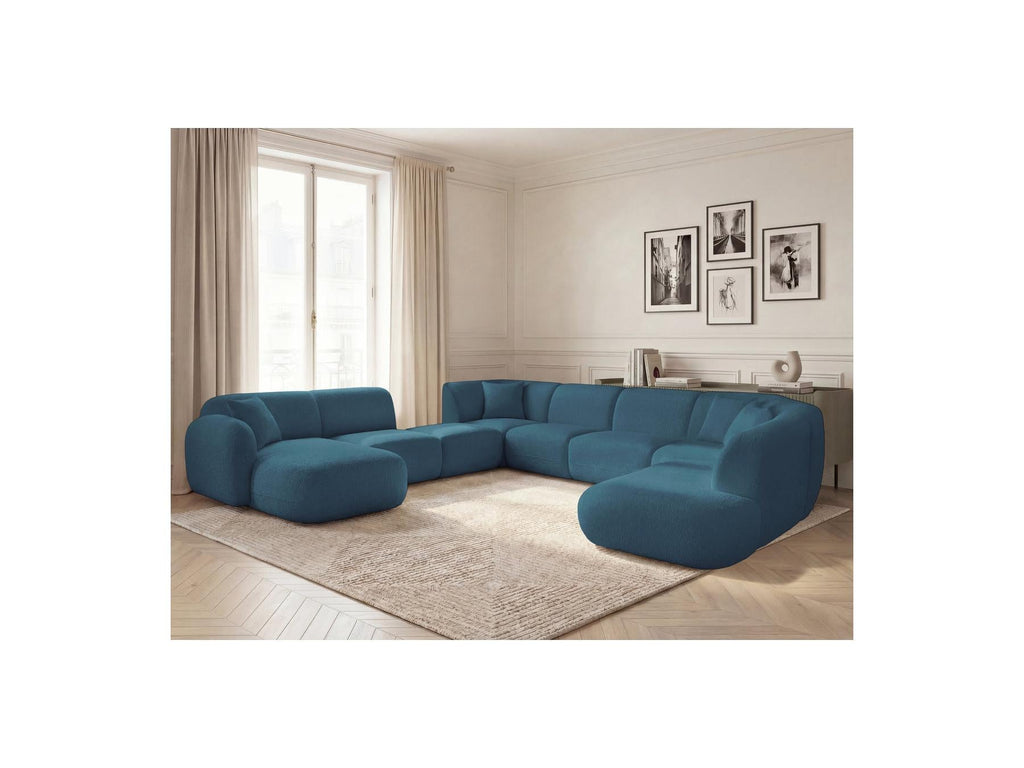 Anda - Canapé Panoramique Fixe Modulable - Avec 3 Chauffeuses, 1 Méridienne, 2 Angles Et 1 Pouf - Angle Gauche