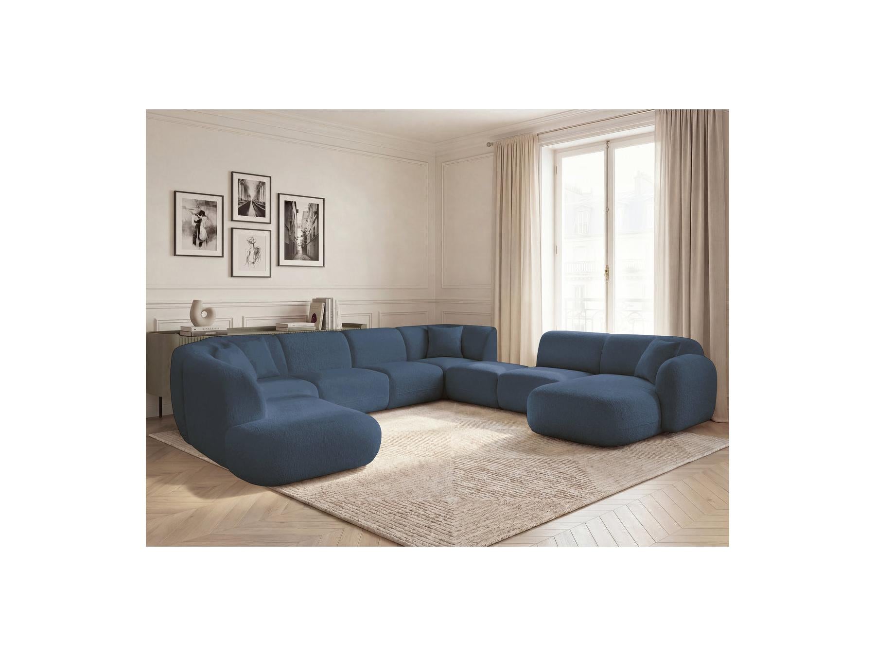 Anda - Canapé Panoramique Fixe Modulable - Avec 3 Chauffeuses, 1 Méridienne, 2 Angles Et 1 Pouf - Angle Droit