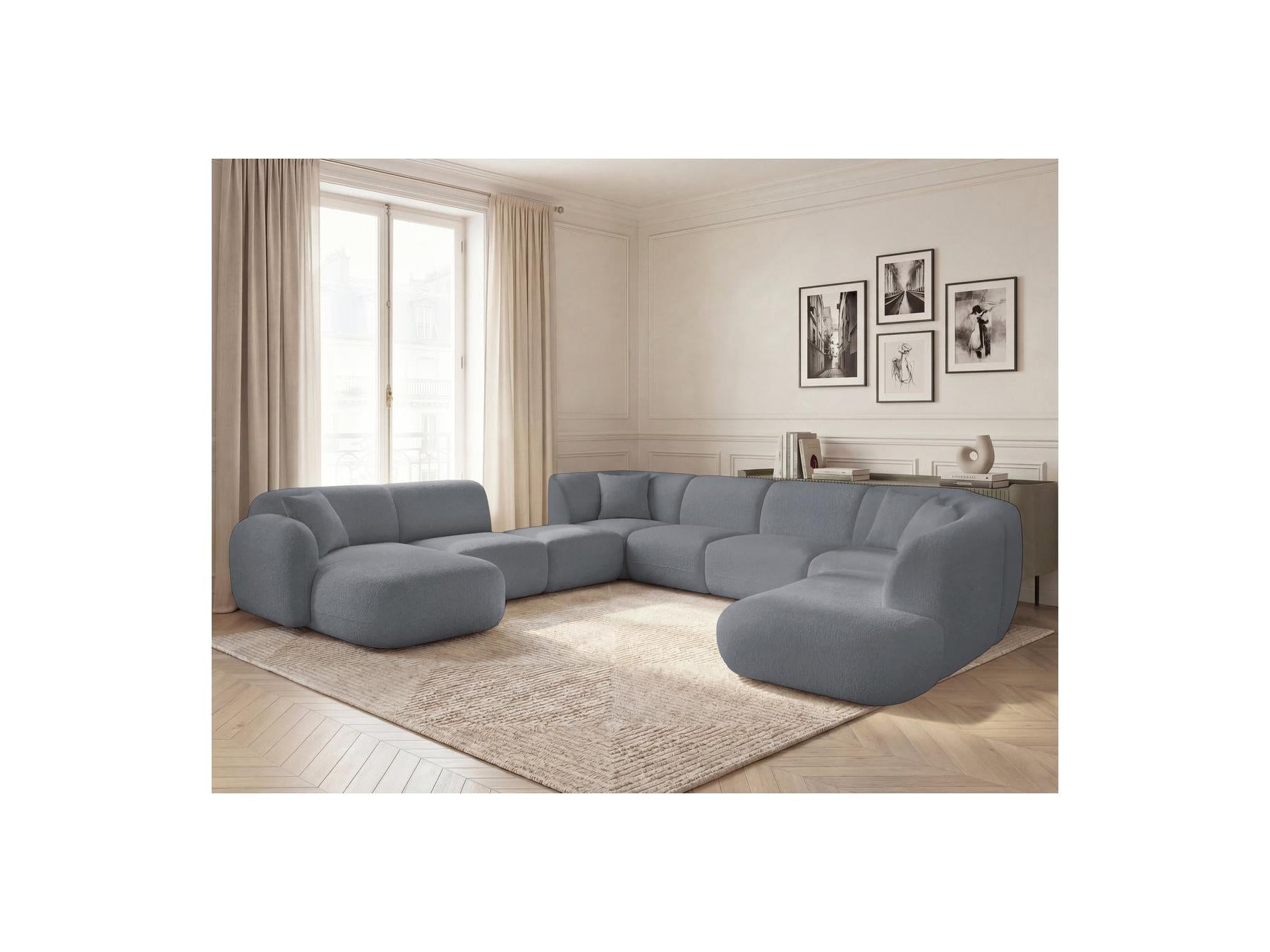Anda - Canapé Panoramique Fixe Modulable - Avec 3 Chauffeuses, 1 Méridienne, 2 Angles Et 1 Pouf - Angle Gauche