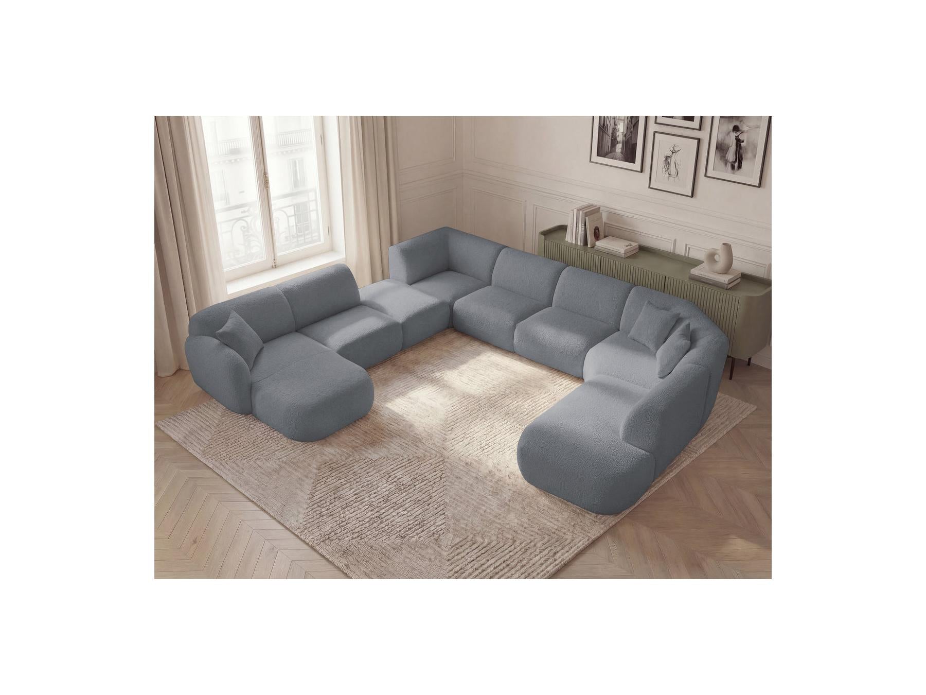 Anda - Canapé Panoramique Fixe Modulable - Avec 3 Chauffeuses, 1 Méridienne, 2 Angles Et 1 Pouf - Angle Gauche
