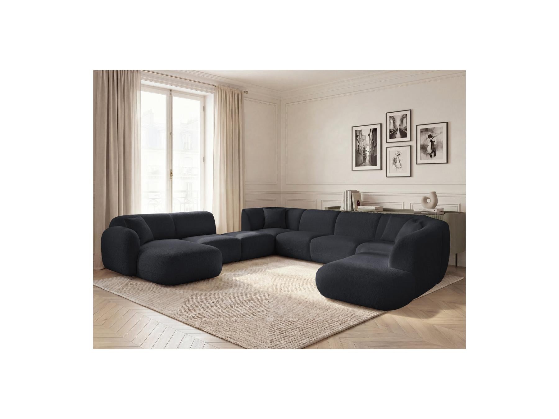 Anda - Canapé Panoramique Fixe Modulable - Avec 3 Chauffeuses, 1 Méridienne, 2 Angles Et 1 Pouf - Angle Gauche