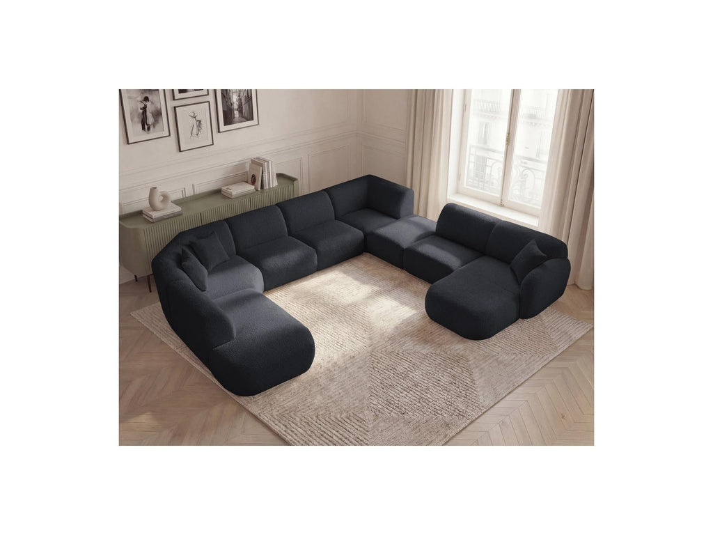Anda - Canapé Panoramique Fixe Modulable - Avec 3 Chauffeuses, 1 Méridienne, 2 Angles Et 1 Pouf - Angle Droit