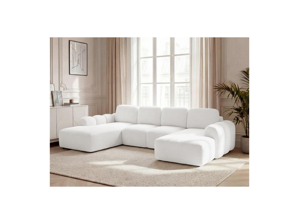 Montaigne - Canapé Panoramique Convertible Coffre - Tissu Bouclette - Angle Droit