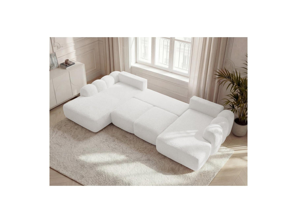 Montaigne - Canapé Panoramique Convertible Coffre - Tissu Bouclette - Angle Droit