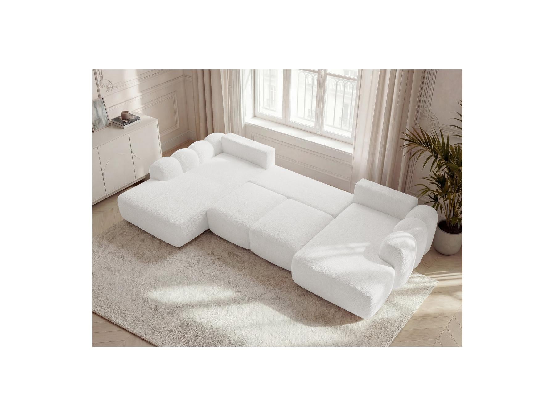 Montaigne - Canapé Panoramique Convertible Coffre - Tissu Bouclette - Angle Droit