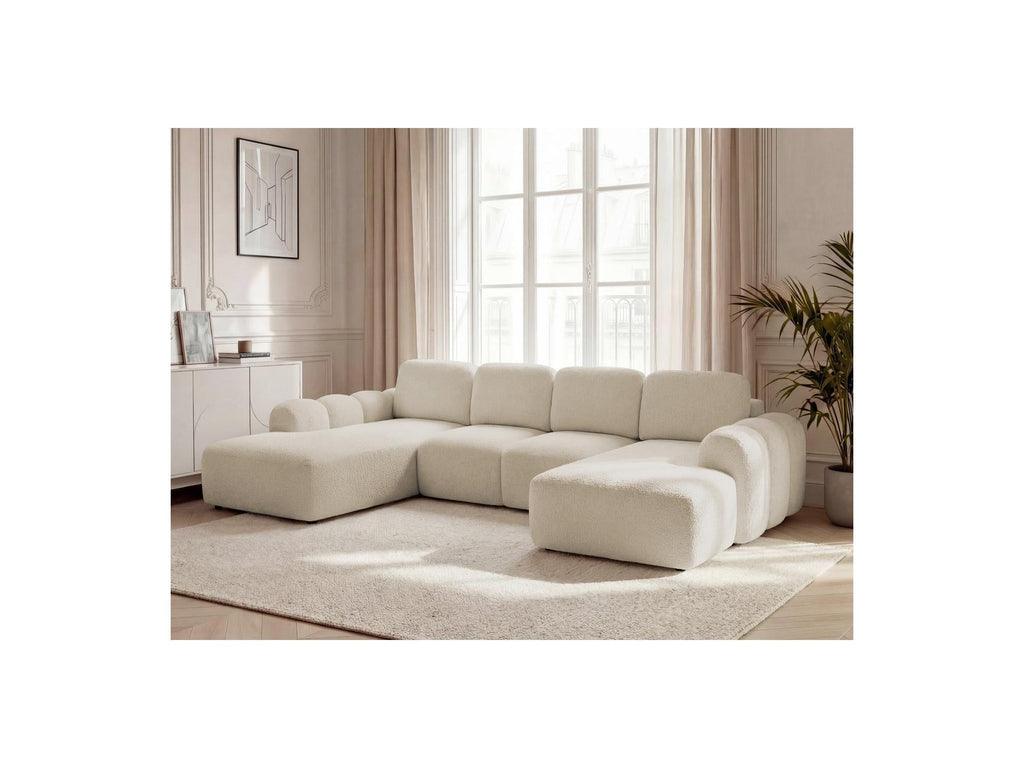 Montaigne - Canapé Panoramique Convertible Coffre - Tissu Bouclette - Angle Droit