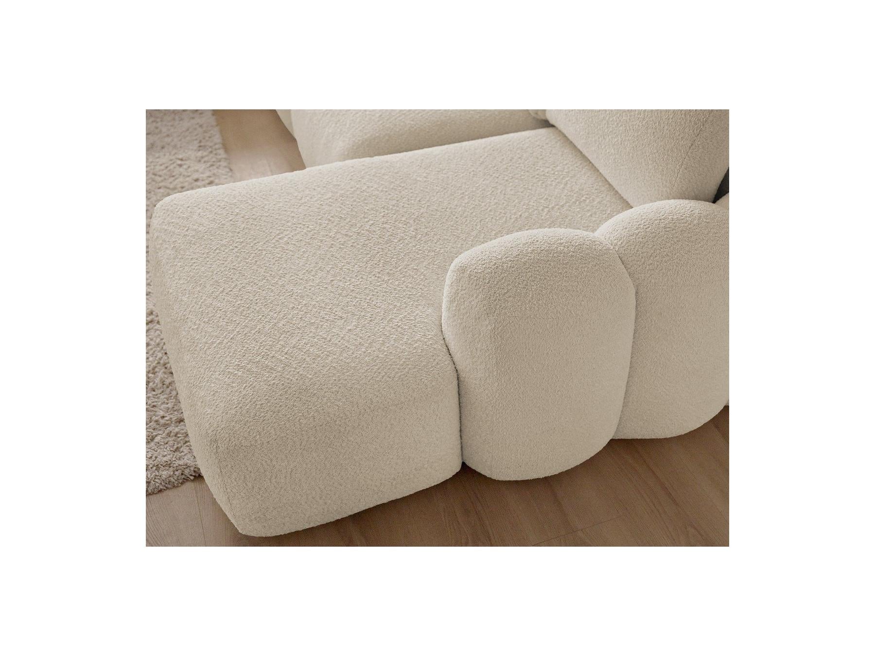 Montaigne - Canapé Panoramique Convertible Coffre - Tissu Bouclette - Angle Droit