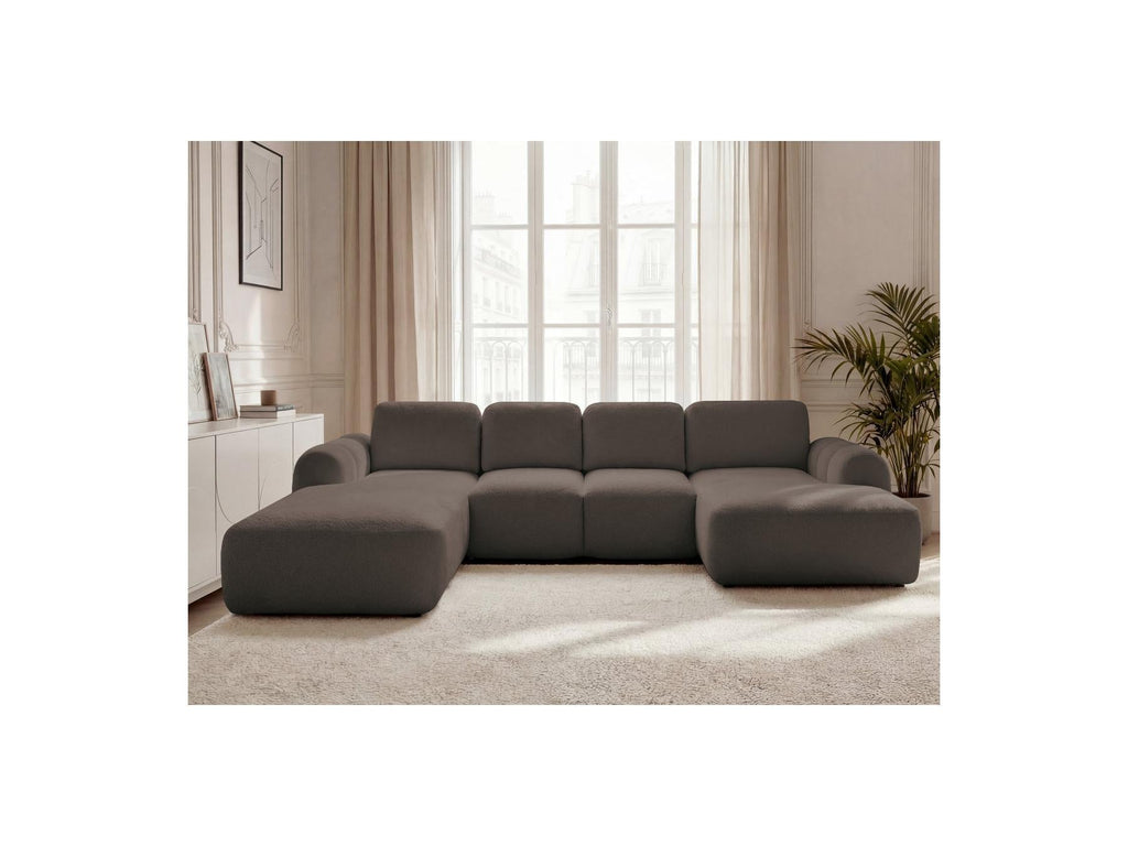 Montaigne - Canapé Panoramique Convertible Coffre - Tissu Bouclette - Angle Droit