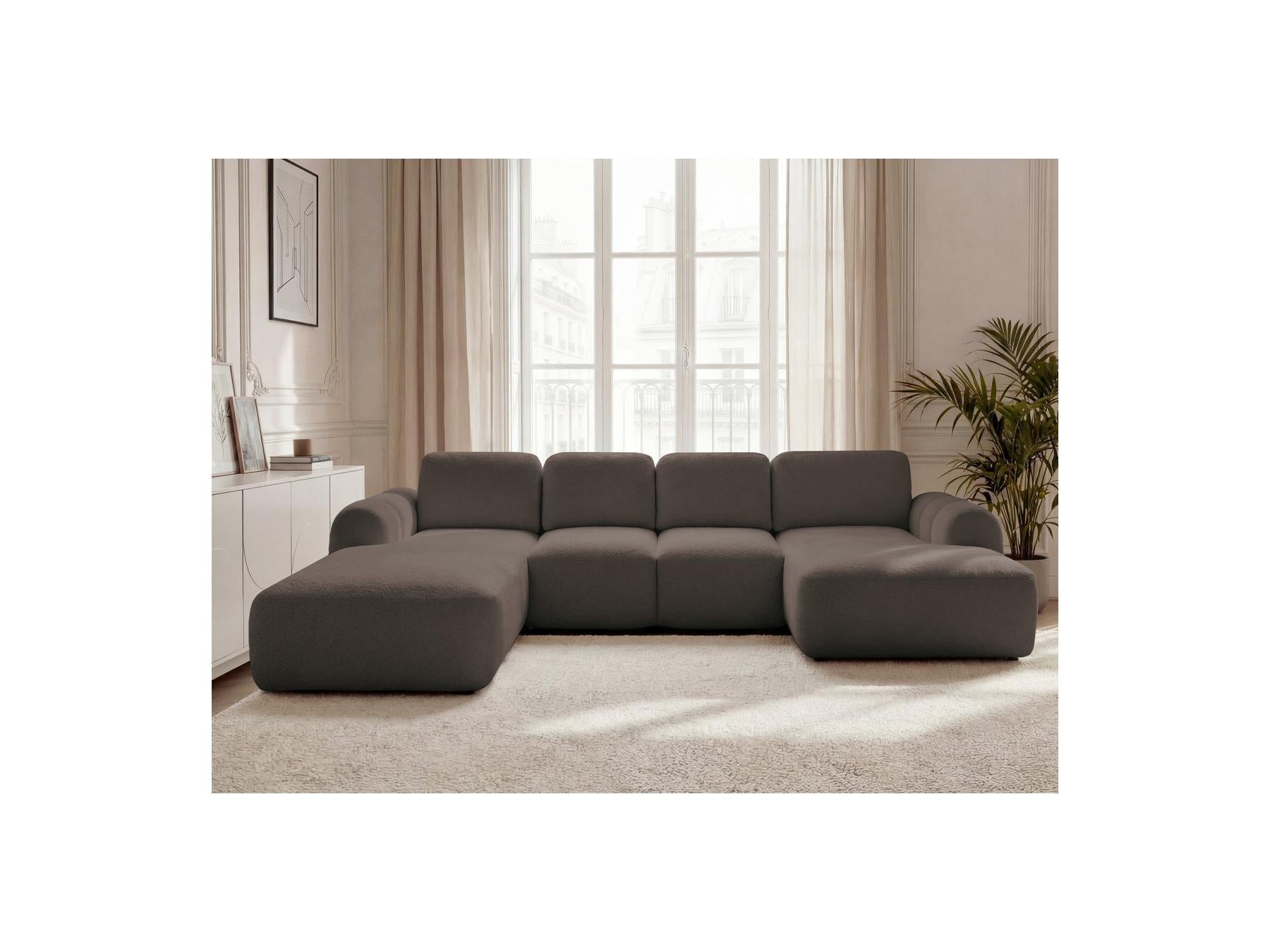 Montaigne - Canapé Panoramique Convertible Coffre - Tissu Bouclette - Angle Droit