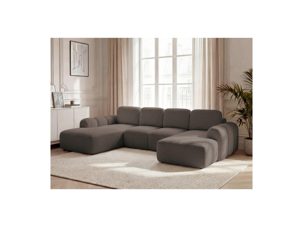 Montaigne - Canapé Panoramique Convertible Coffre - Tissu Bouclette - Angle Droit