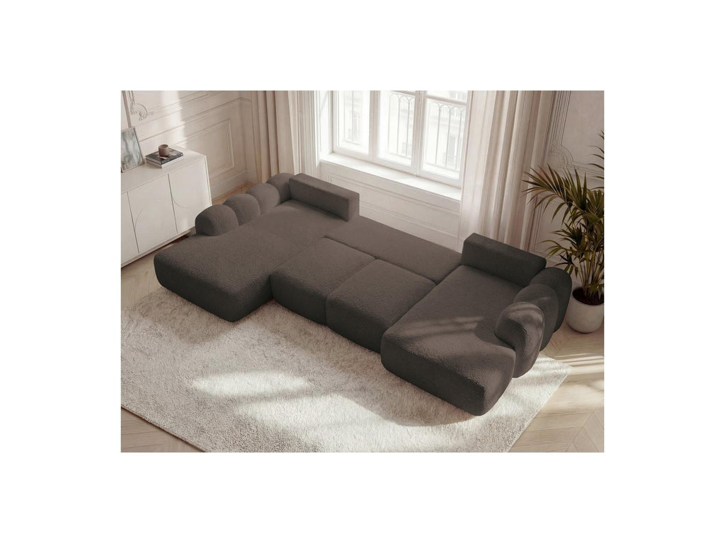Montaigne - Canapé Panoramique Convertible Coffre - Tissu Bouclette - Angle Droit