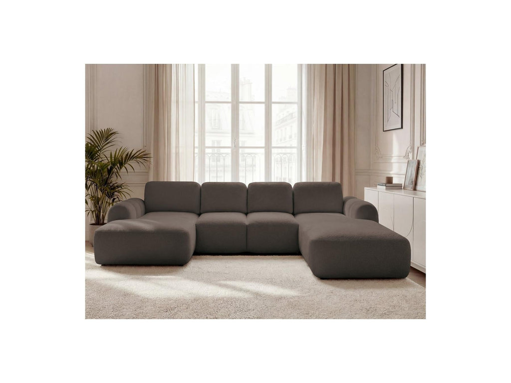 Montaigne - Canapé Panoramique Convertible Coffre - Tissu Bouclette - Angle Gauche