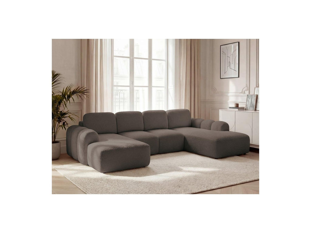 Montaigne - Canapé Panoramique Convertible Coffre - Tissu Bouclette - Angle Gauche